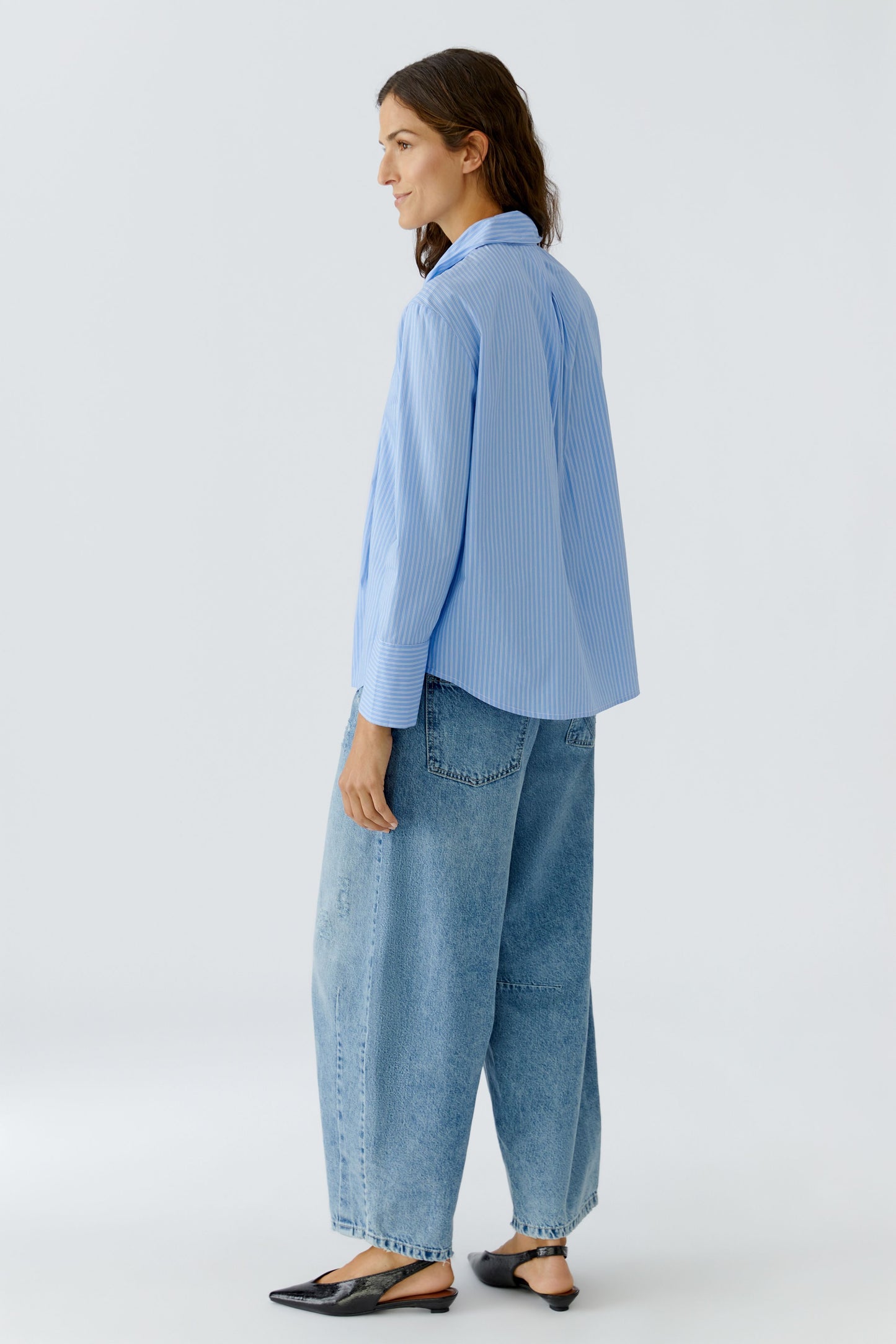 Oui Blue/White Stripe Pussy Bow Blouse