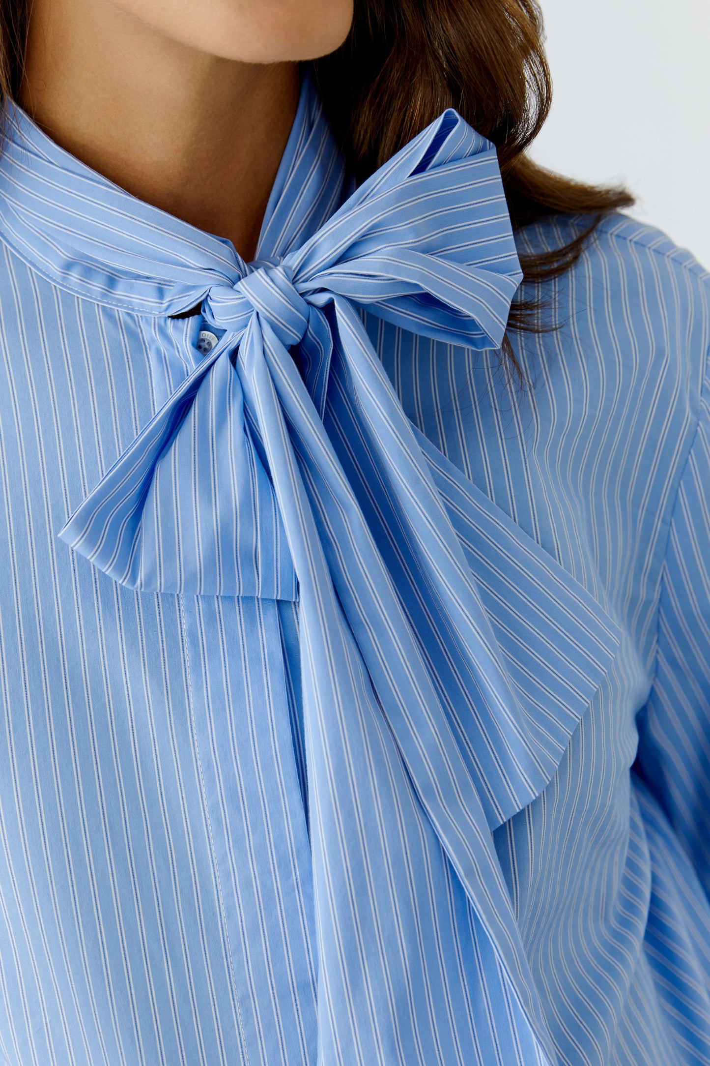 Oui Blue/White Stripe Pussy Bow Blouse
