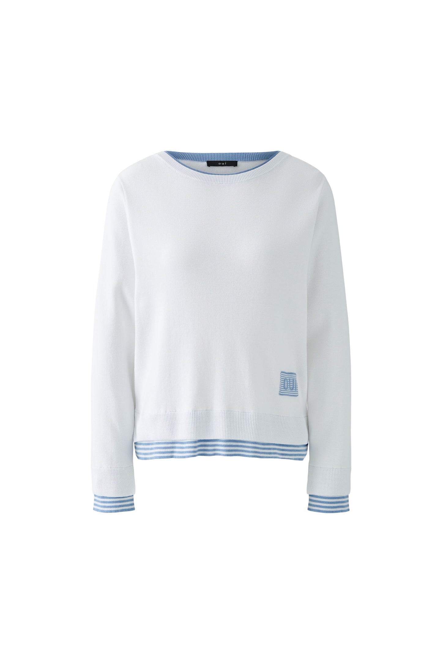 Oui White/Blue Layered Hem Jumper