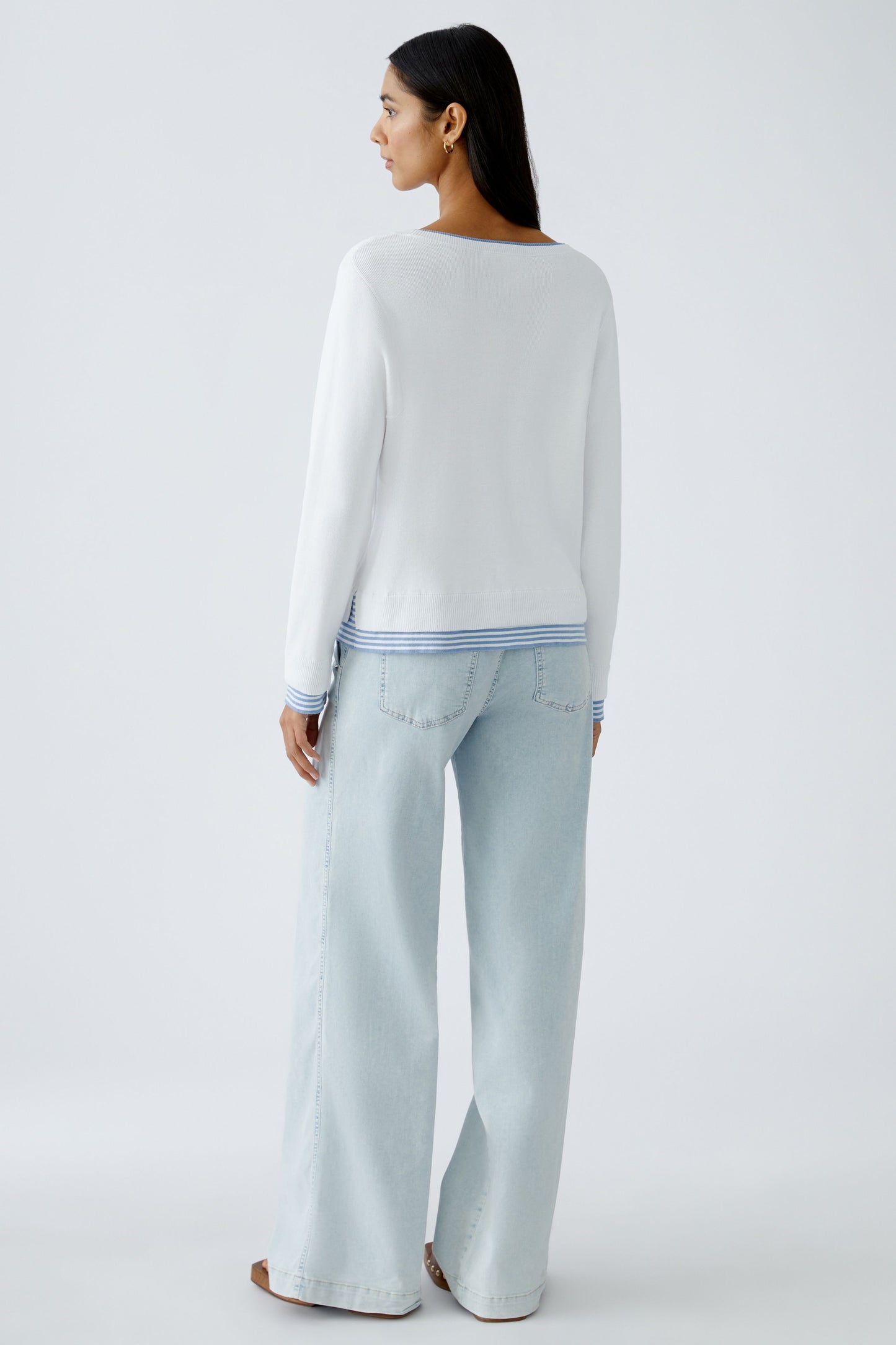 Oui White/Blue Layered Hem Jumper