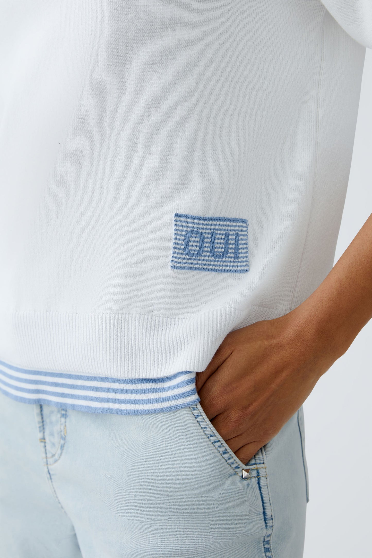 Oui White/Blue Layered Hem Jumper