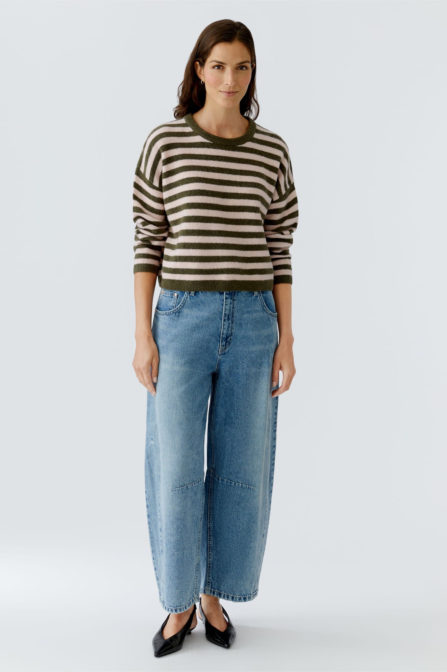 Oui Khaki/Rose Striped Jumper