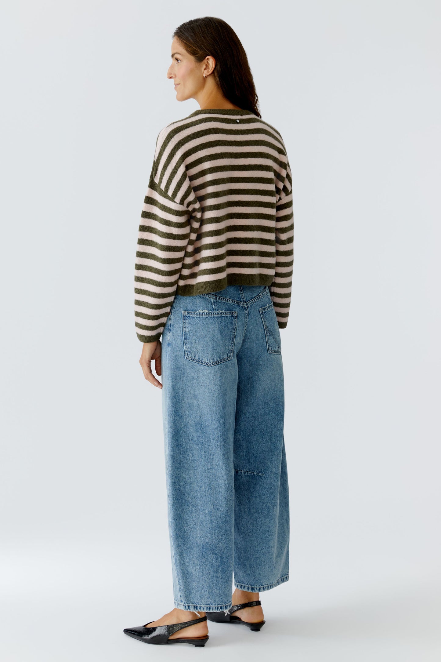 Oui Khaki/Rose Striped Jumper