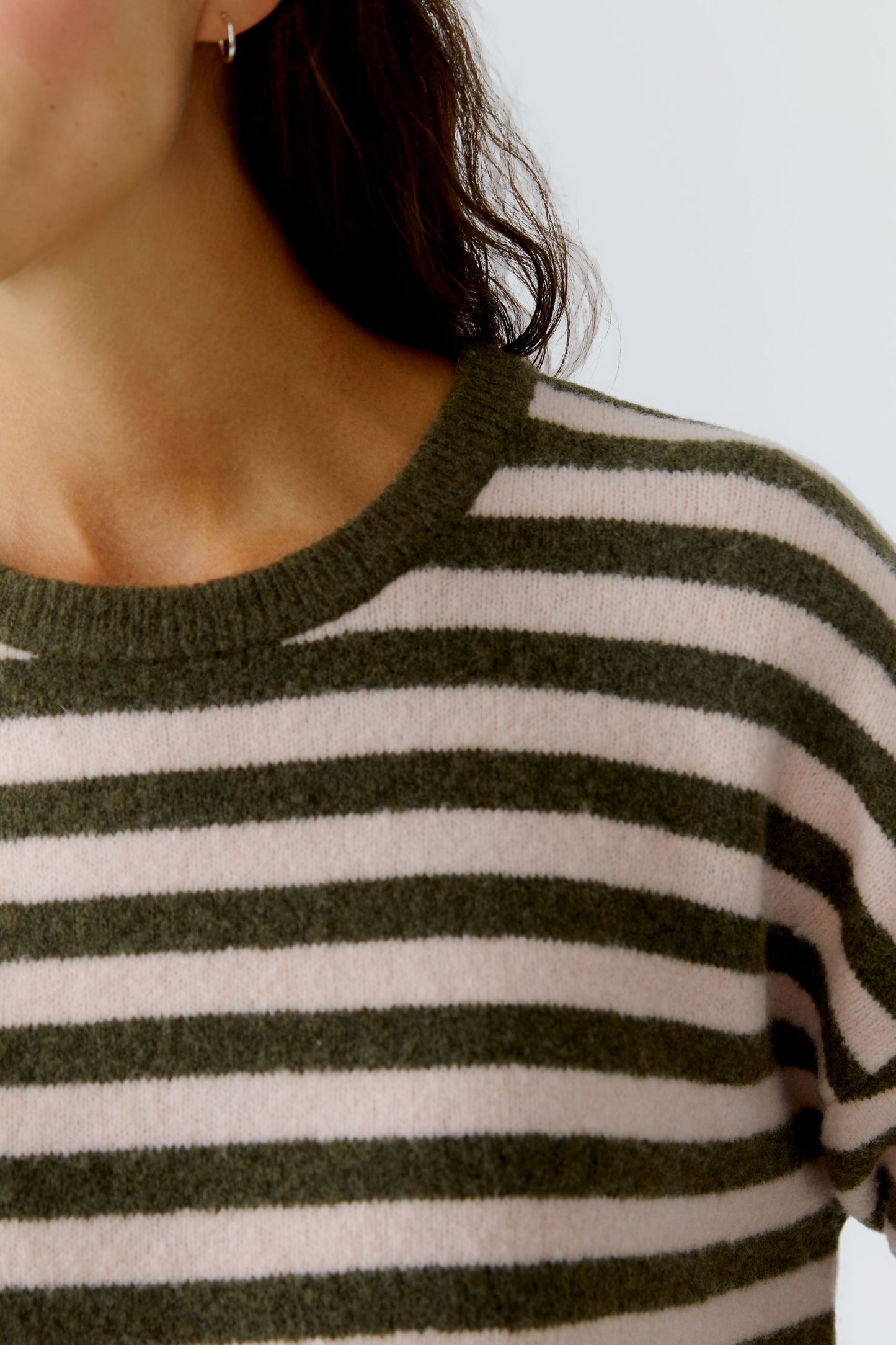 Oui Khaki/Rose Striped Jumper