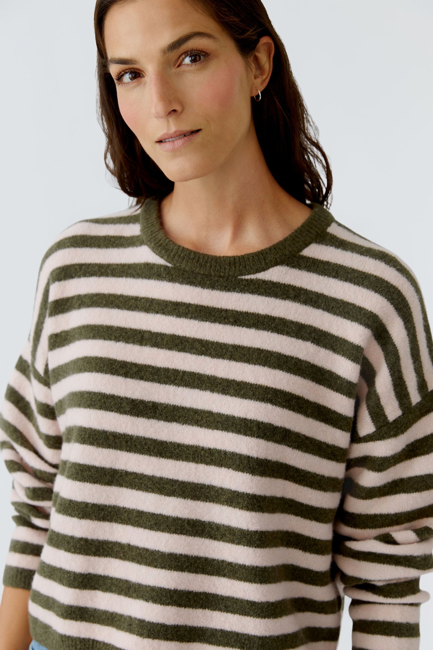 Oui Khaki/Rose Striped Jumper
