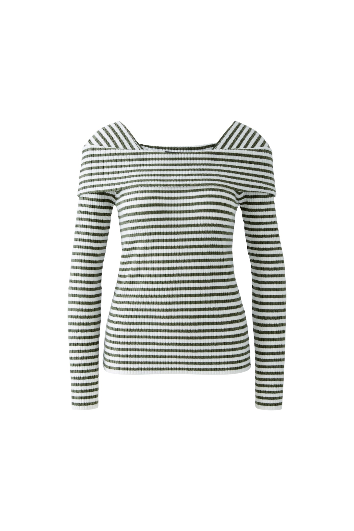 Oui Khaki/White Stripe Rib Knit Top
