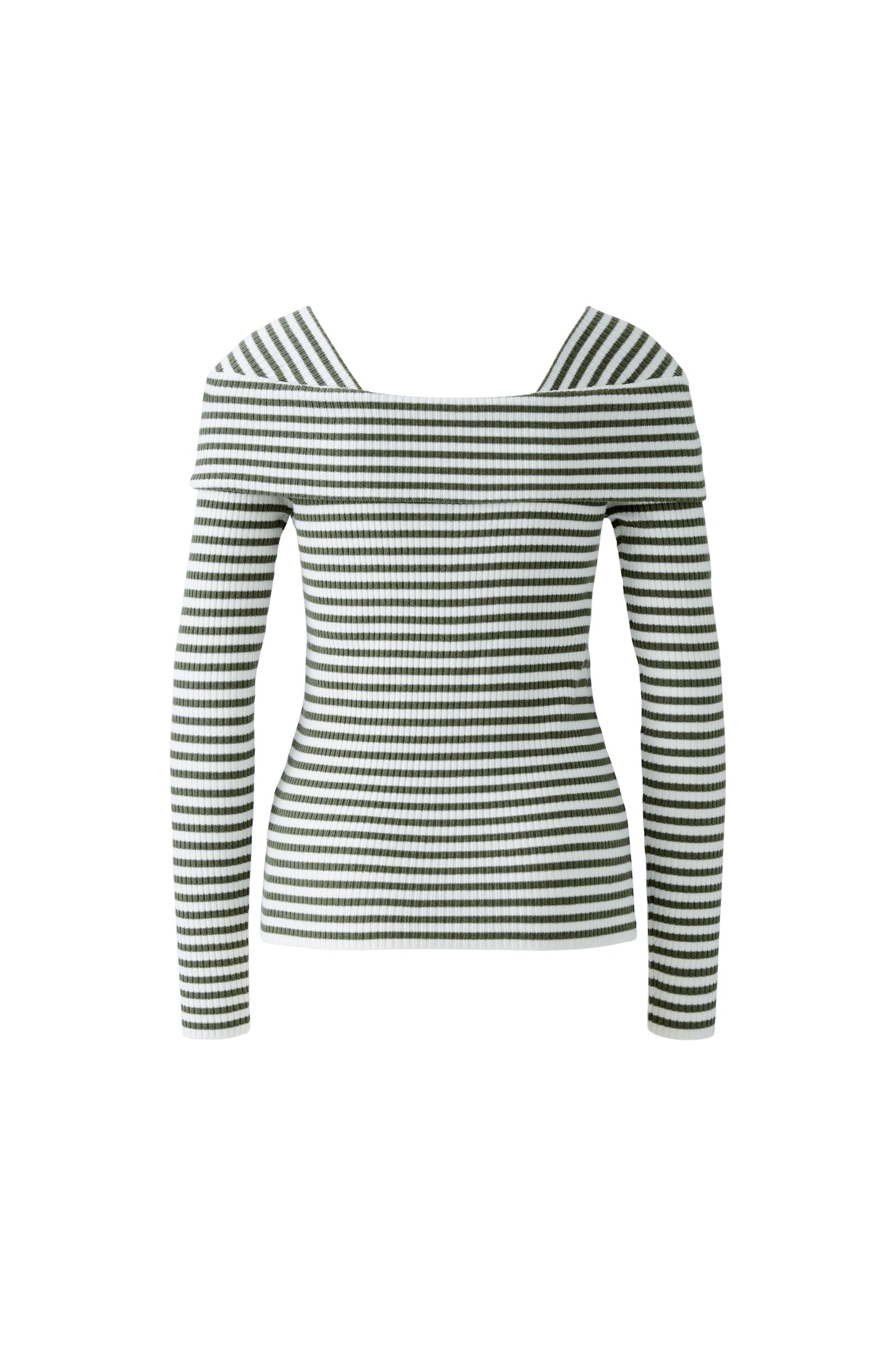 Oui Khaki/White Stripe Rib Knit Top