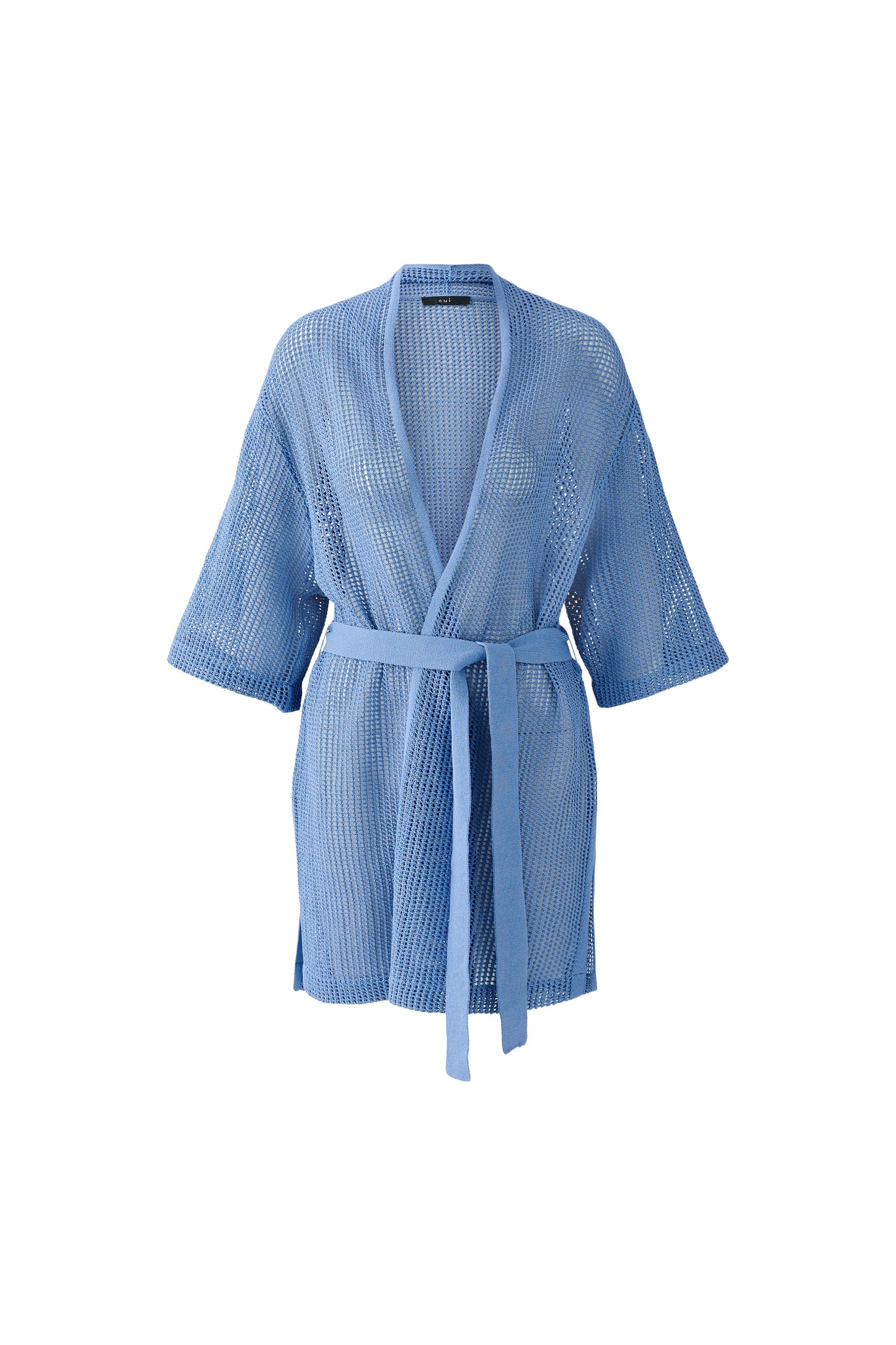 Oui Ocean Blue Extra Long Mesh Cardigan