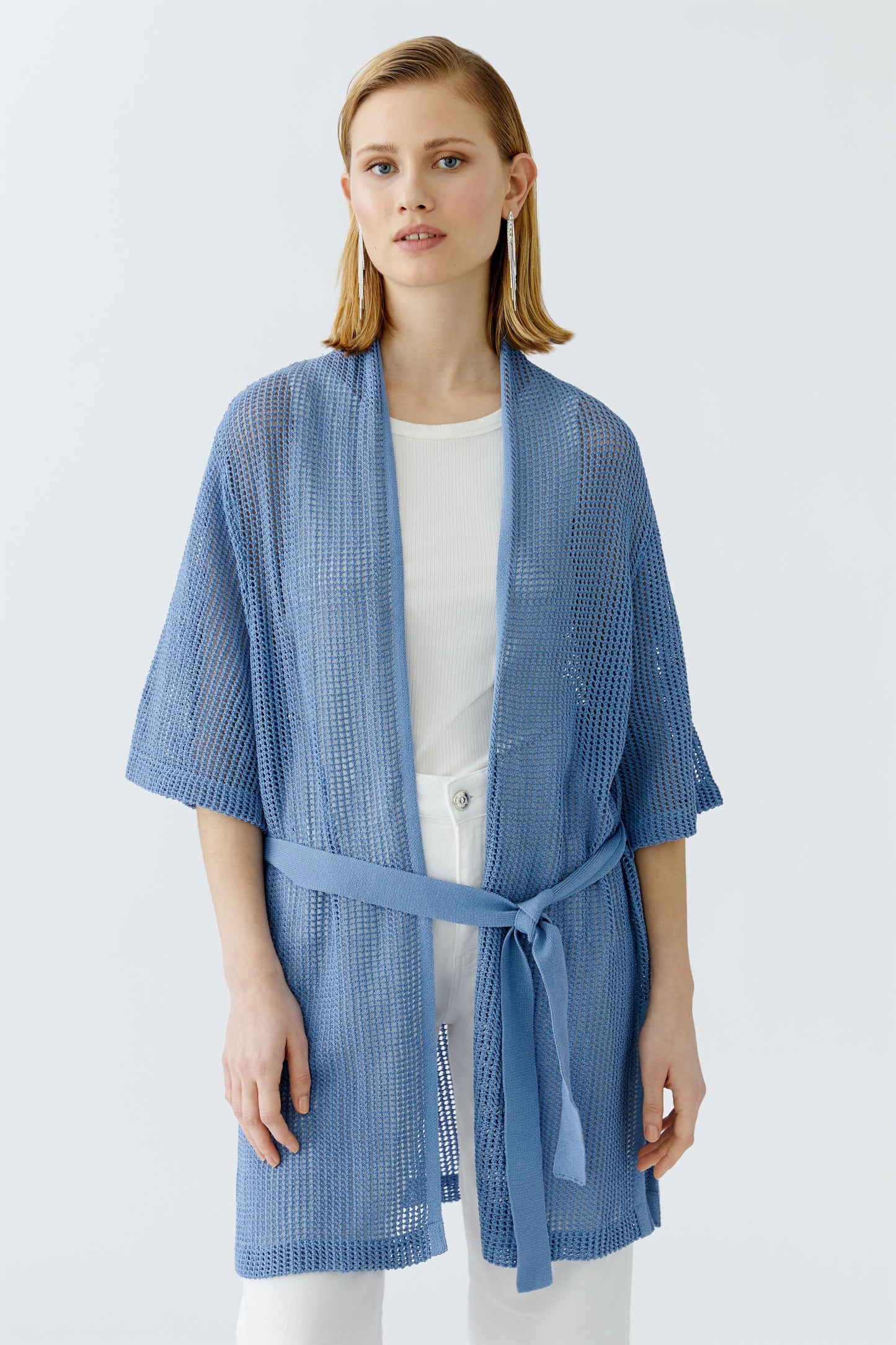 Oui Ocean Blue Extra Long Mesh Cardigan