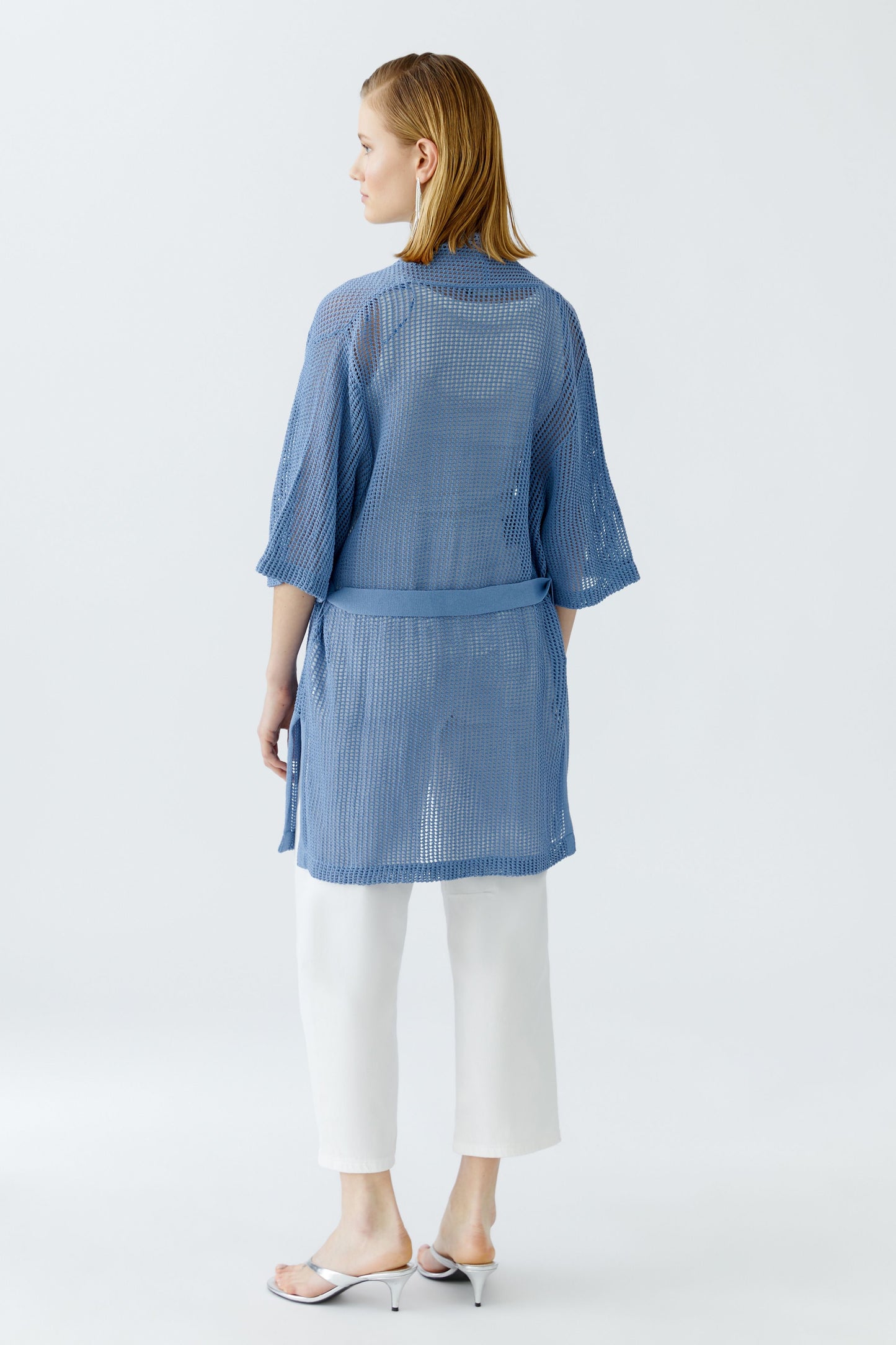 Oui Ocean Blue Extra Long Mesh Cardigan