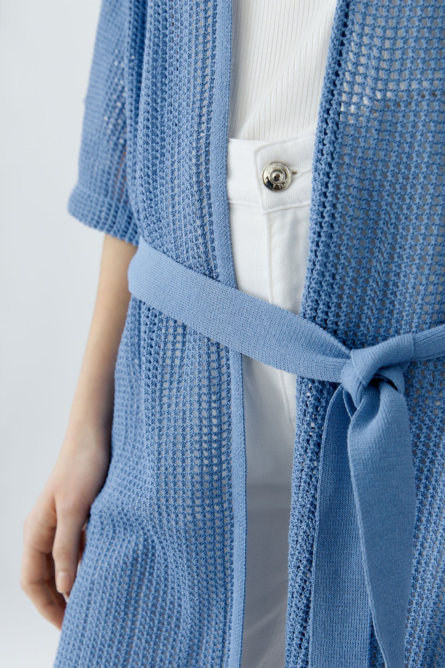 Oui Ocean Blue Extra Long Mesh Cardigan