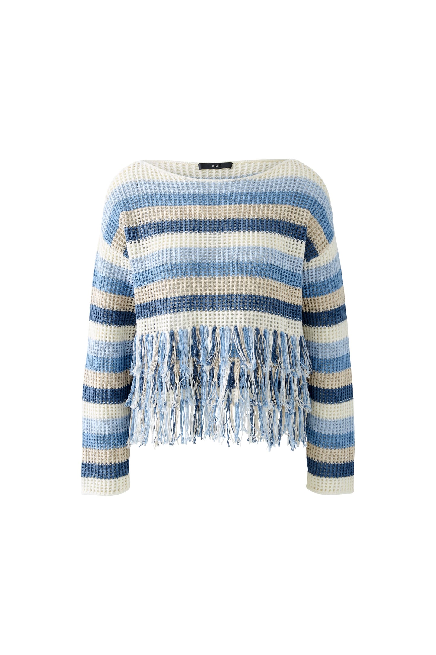 Oui Blue Stripe Fringe Jumper