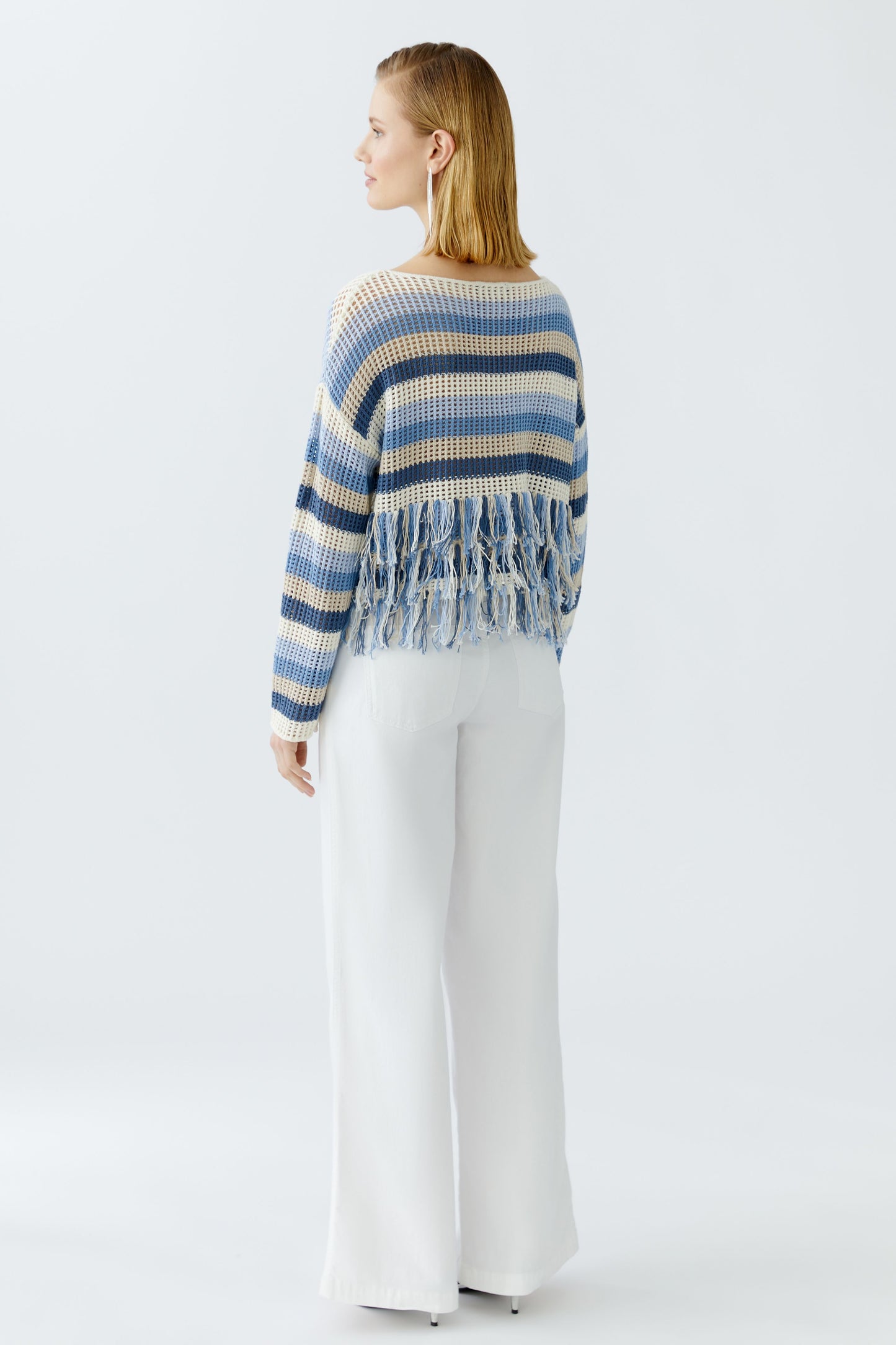 Oui Blue Stripe Fringe Jumper