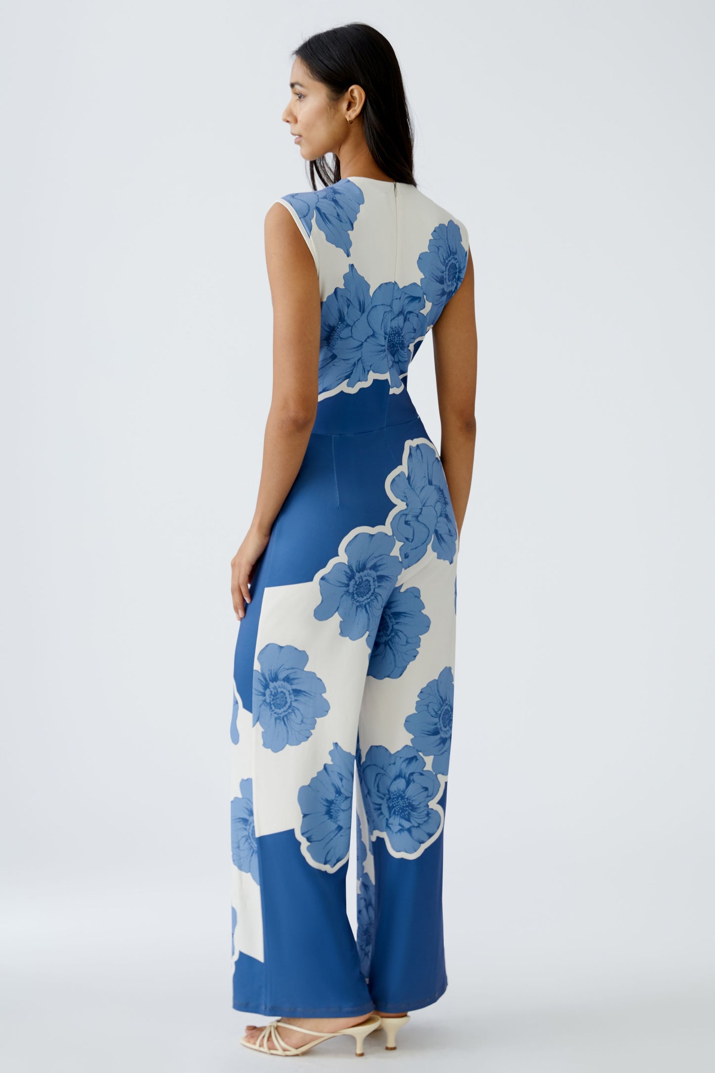 Oui Blue/White Floral Print Jumpsuit