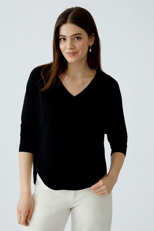 Oui Black V-Neck Merino Wool Jumper