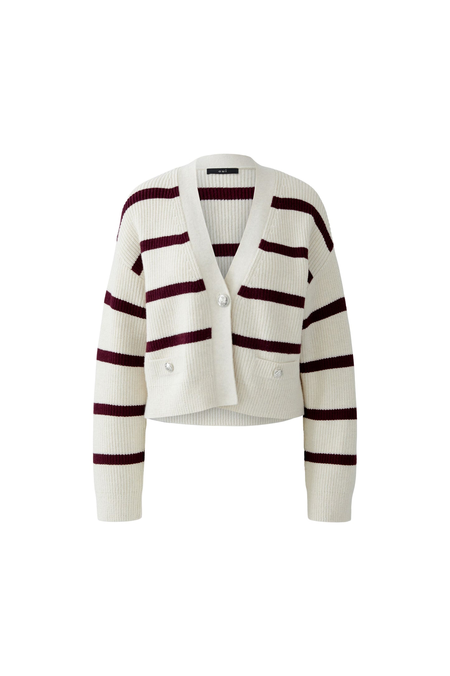 Oui Cream/Burgundy Stripe Cardigan