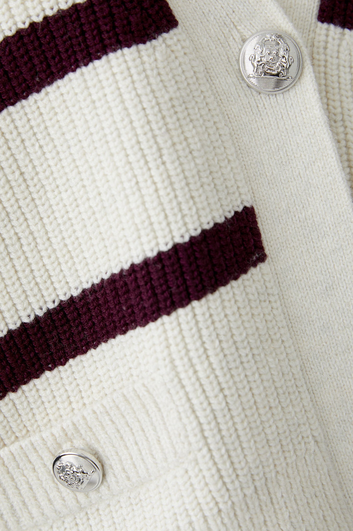 Oui Cream/Burgundy Stripe Cardigan