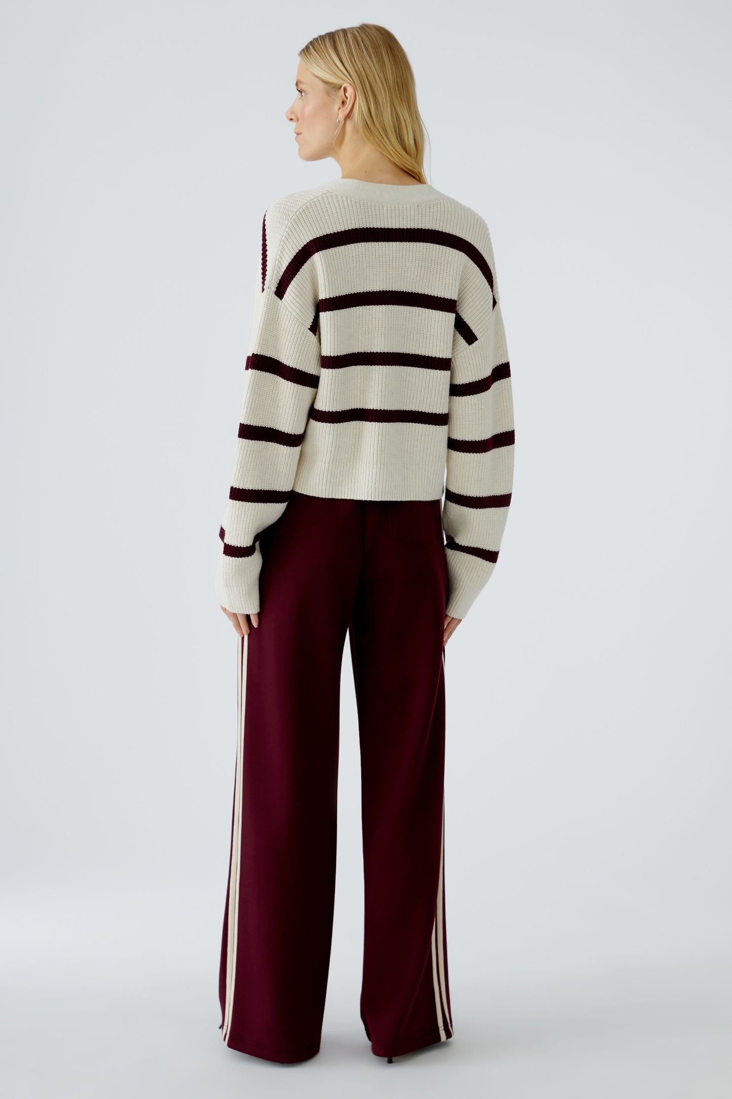 Oui Cream/Burgundy Stripe Cardigan