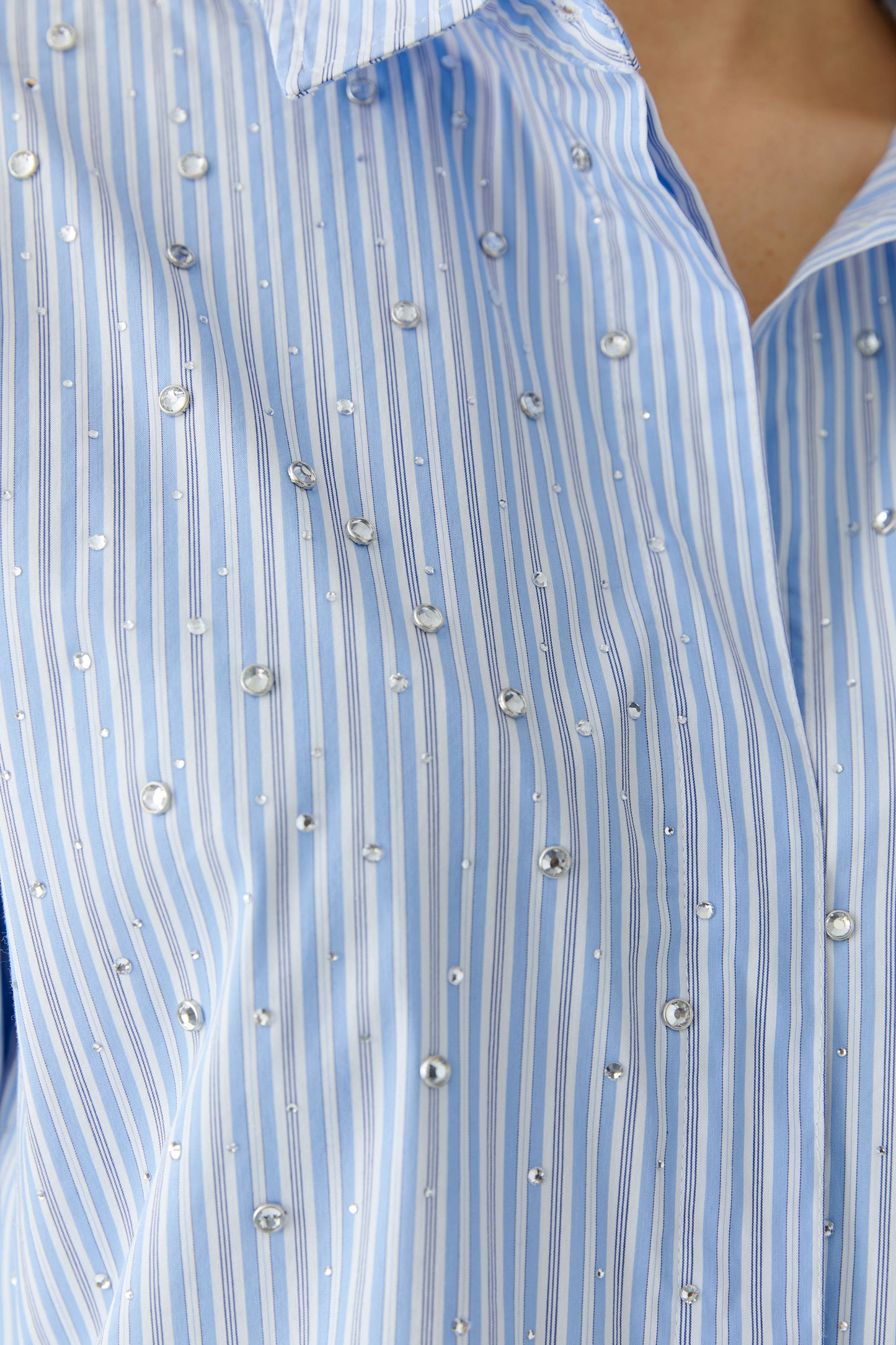 Oui Light Blue/White Stripe Embellished Shirt