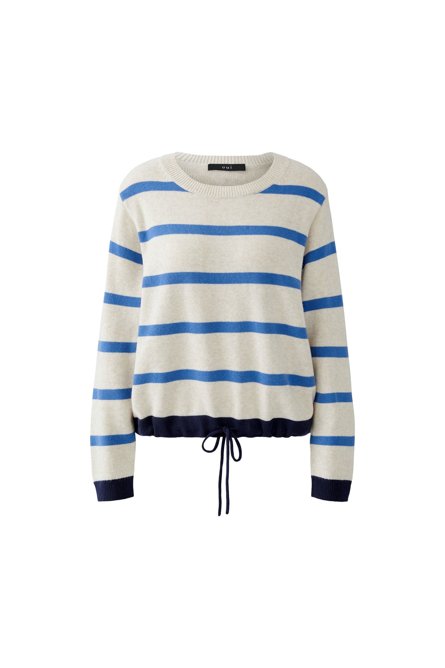 Oui Off White/Blue Stripe Drawstring Jumper'
