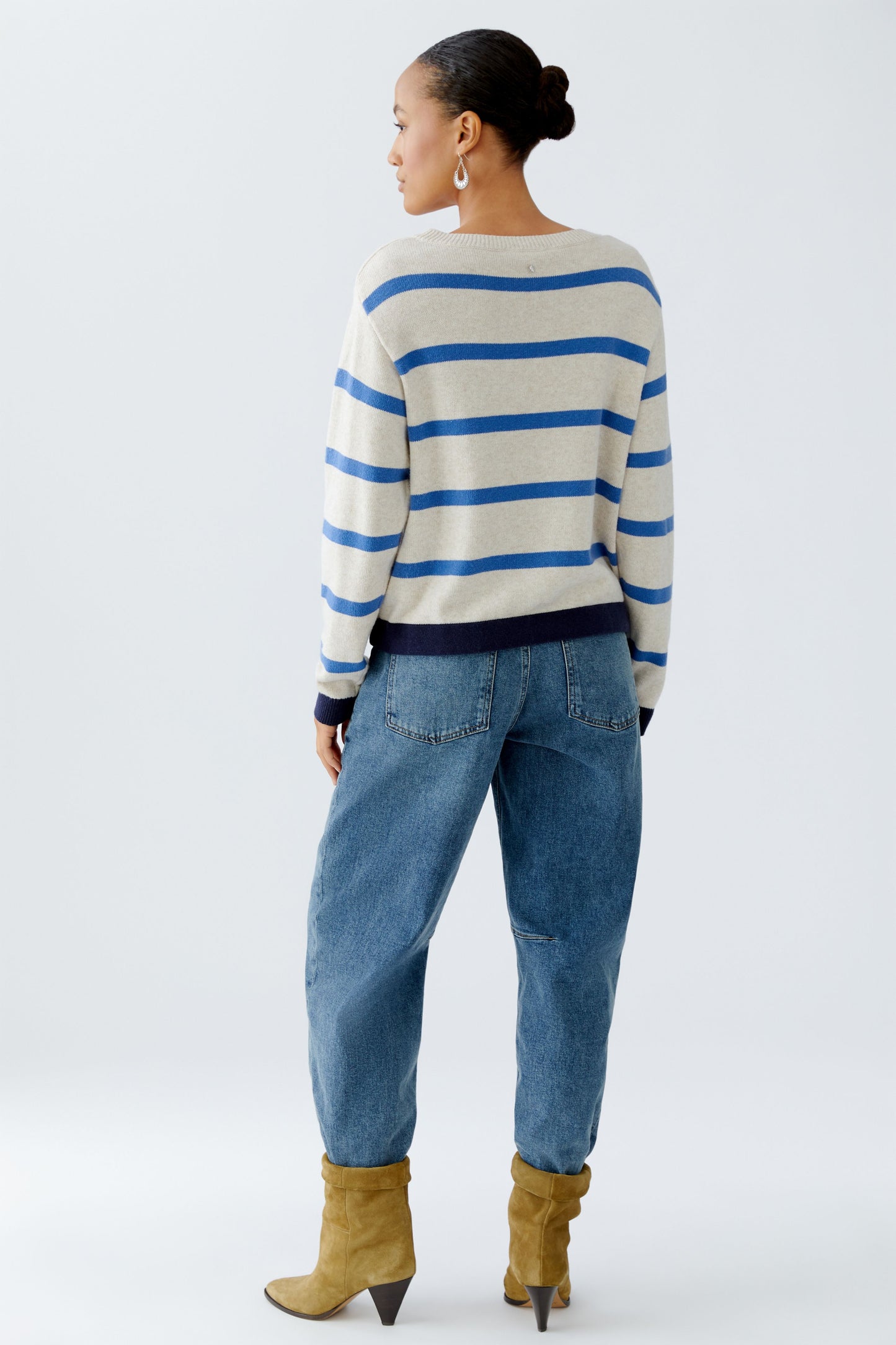 Oui Off White/Blue Stripe Drawstring Jumper'