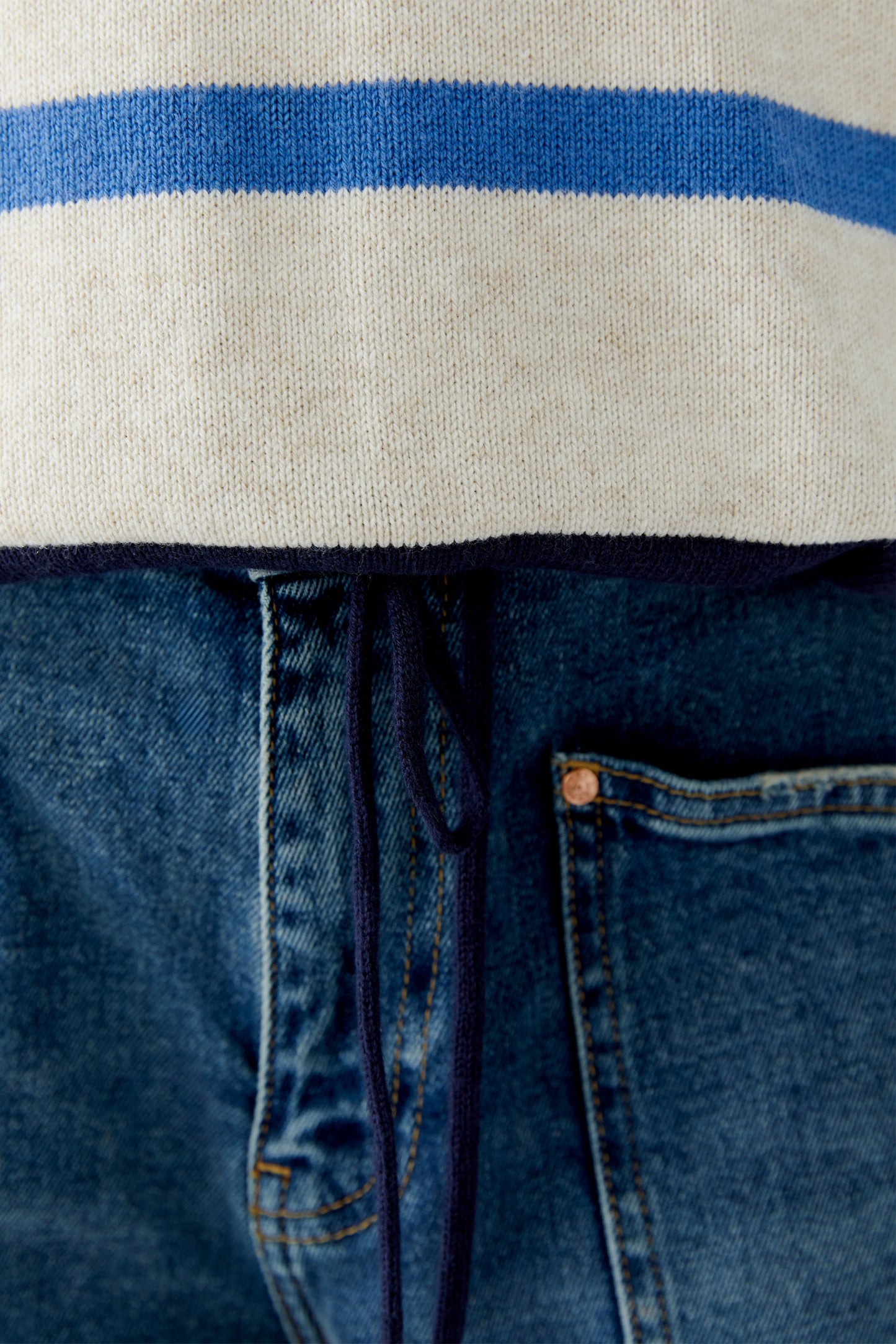 Oui Off White/Blue Stripe Drawstring Jumper'