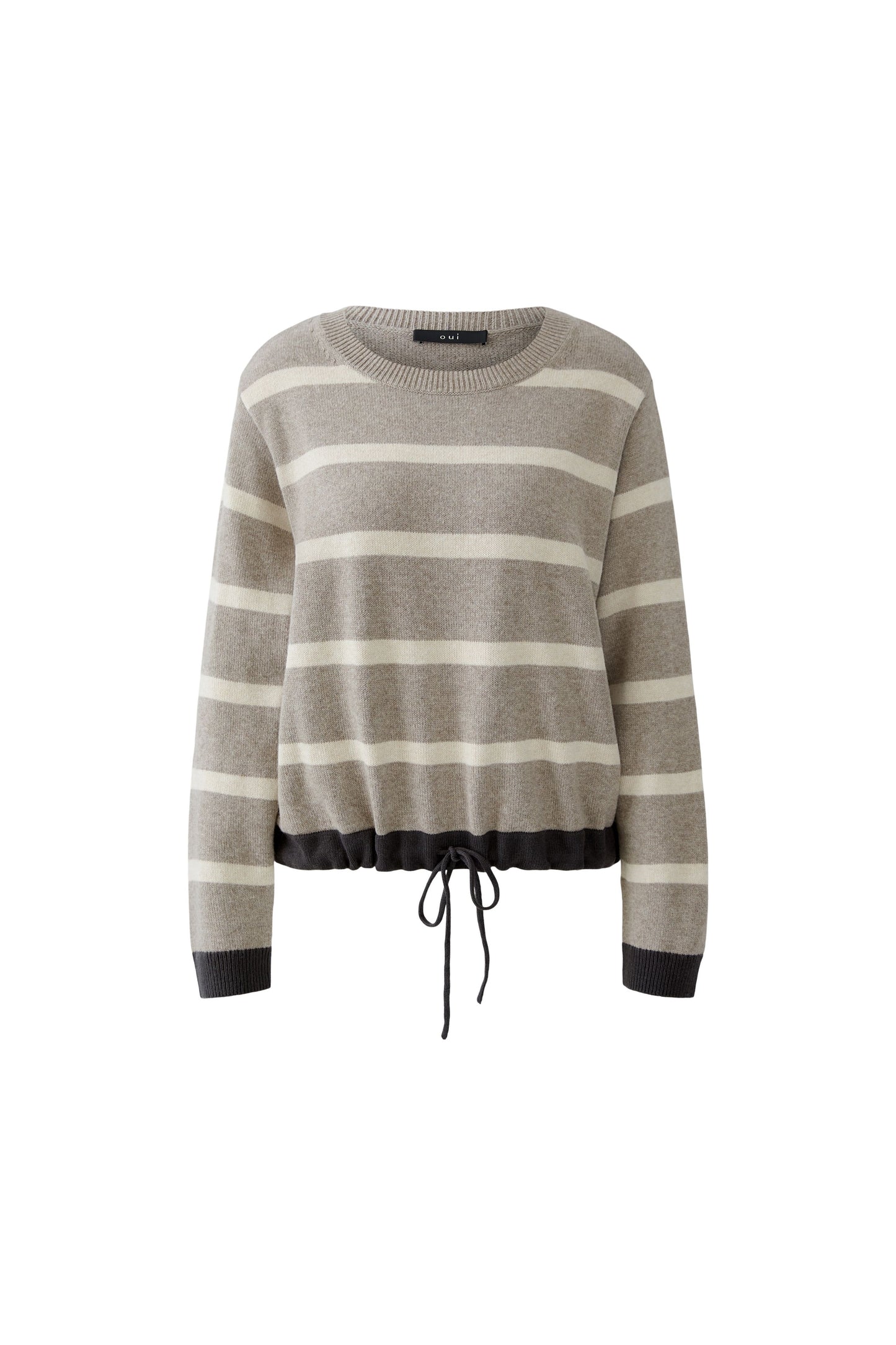 Oui Lt Brown/Stone Stripe Drawstring Jumper