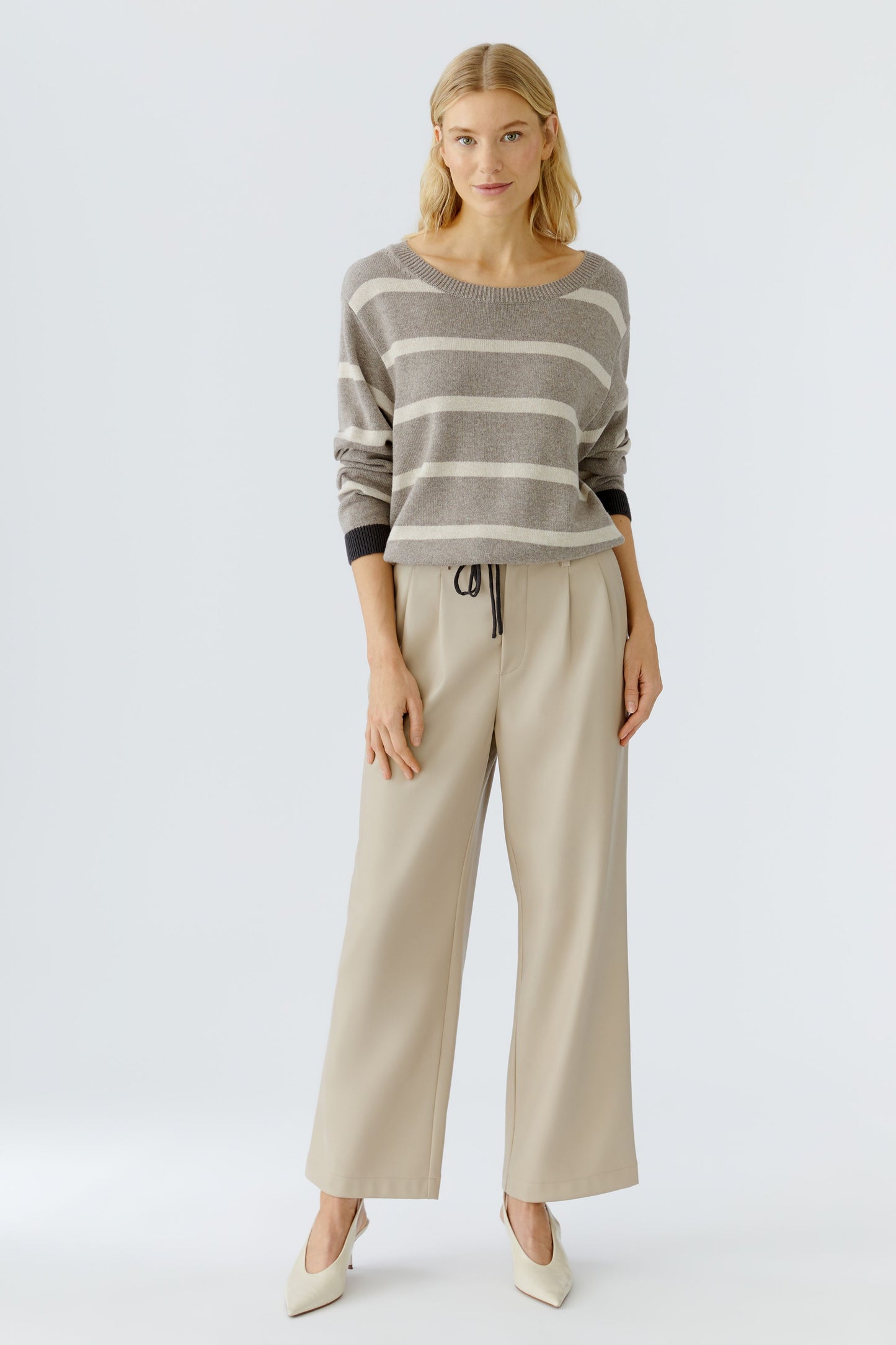 Oui Lt Brown/Stone Stripe Drawstring Jumper