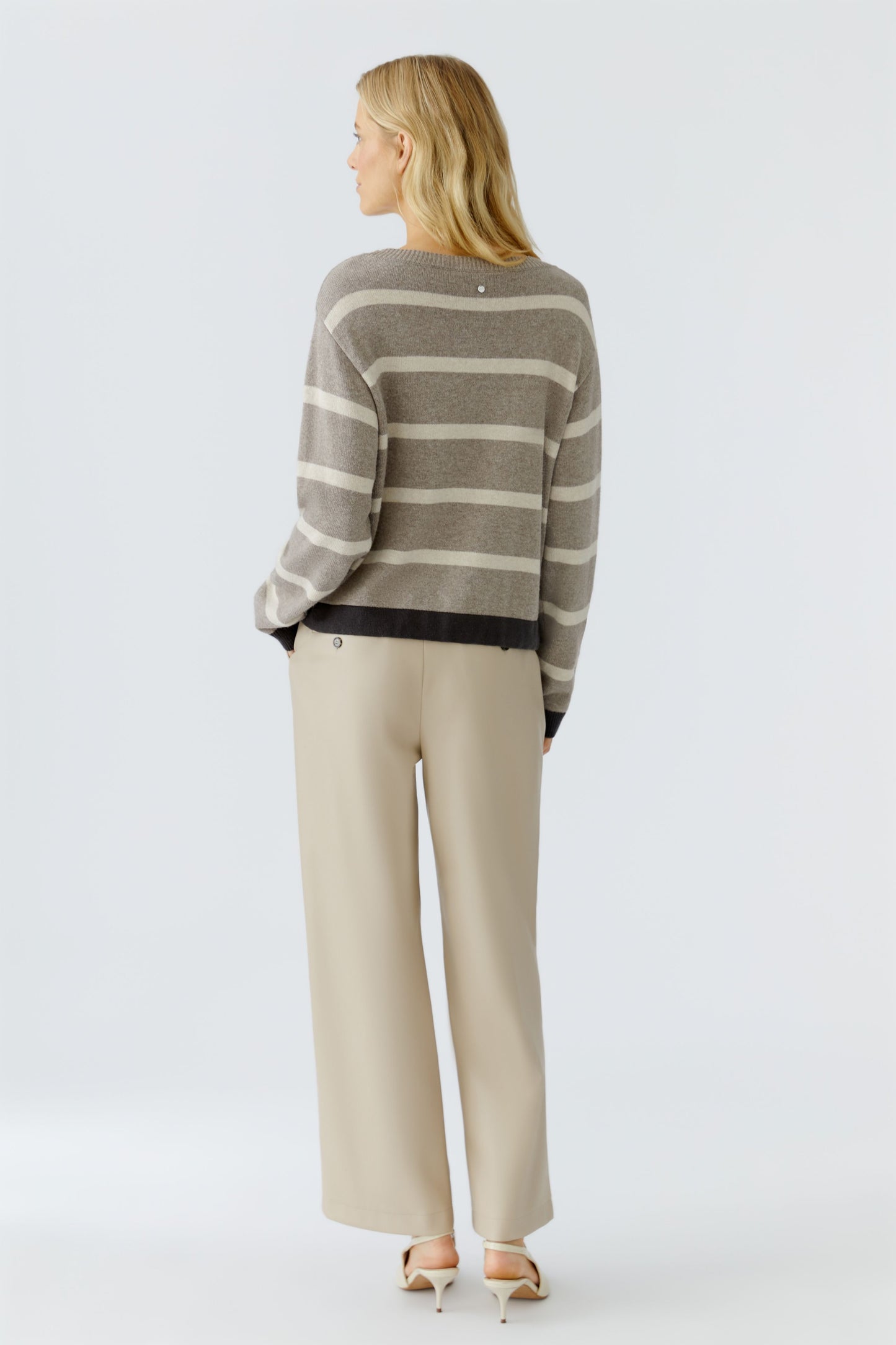 Oui Lt Brown/Stone Stripe Drawstring Jumper