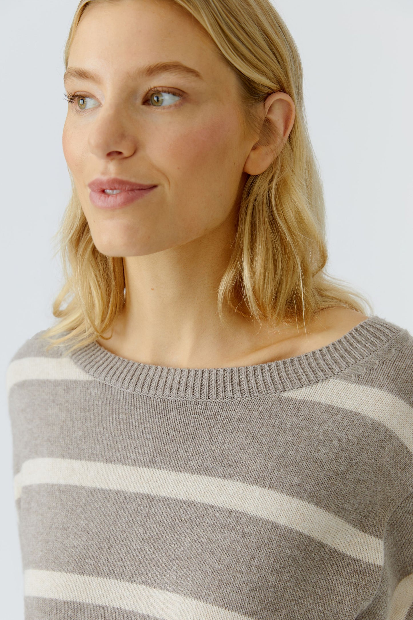 Oui Lt Brown/Stone Stripe Drawstring Jumper