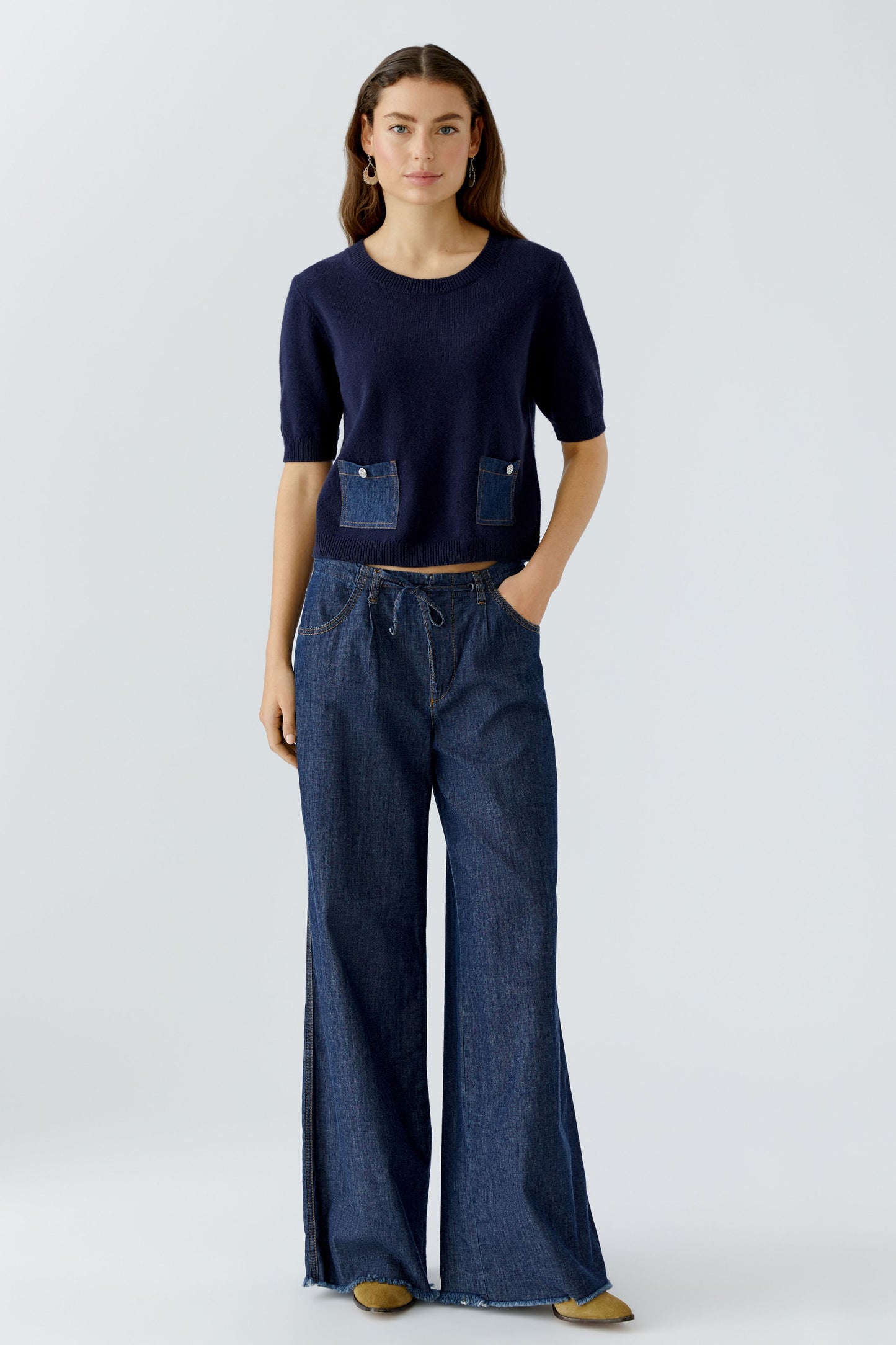 Oui Dark Blue Denim Pocket Jumper