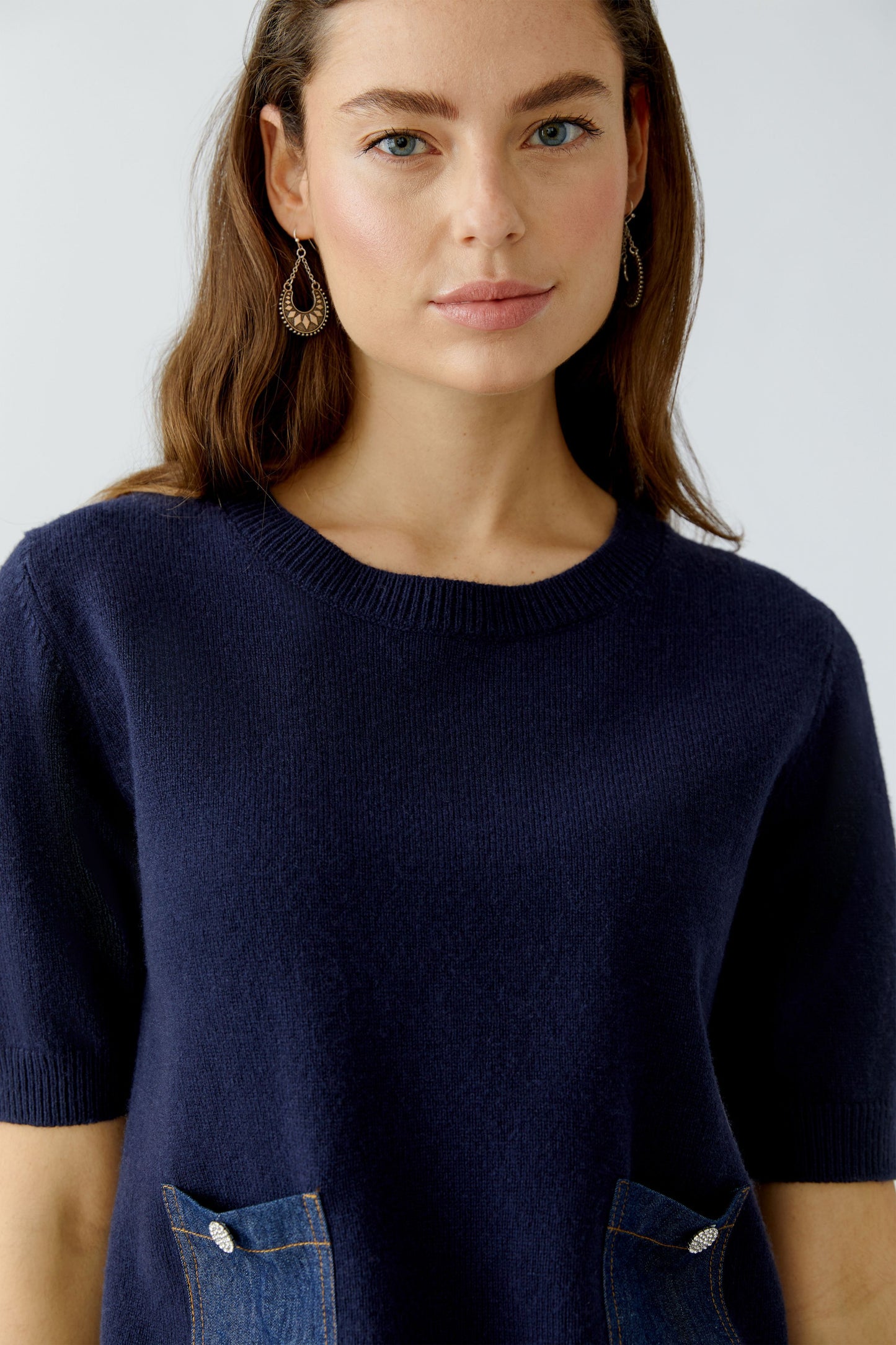 Oui Dark Blue Denim Pocket Jumper
