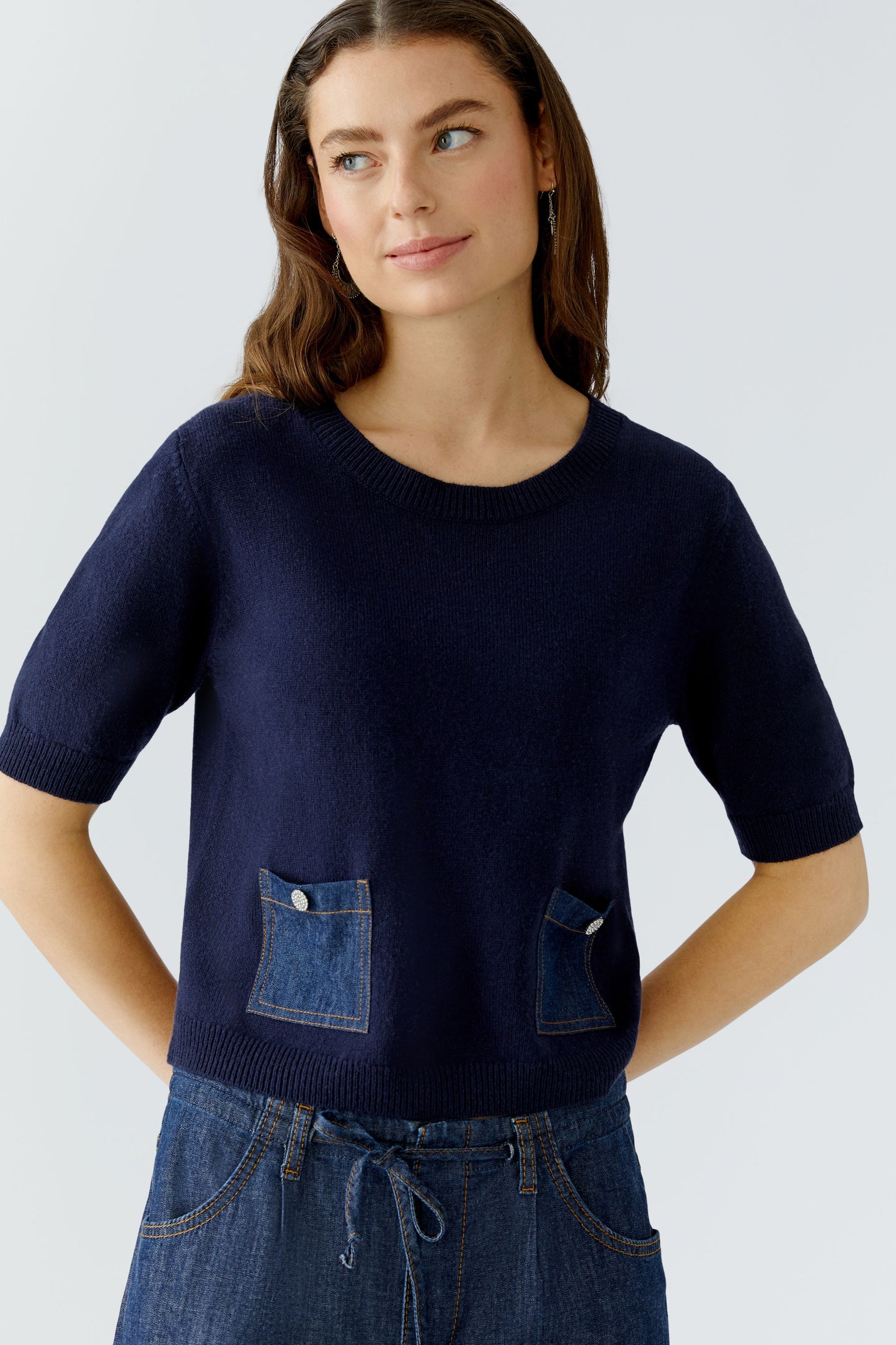 Oui Dark Blue Denim Pocket Jumper