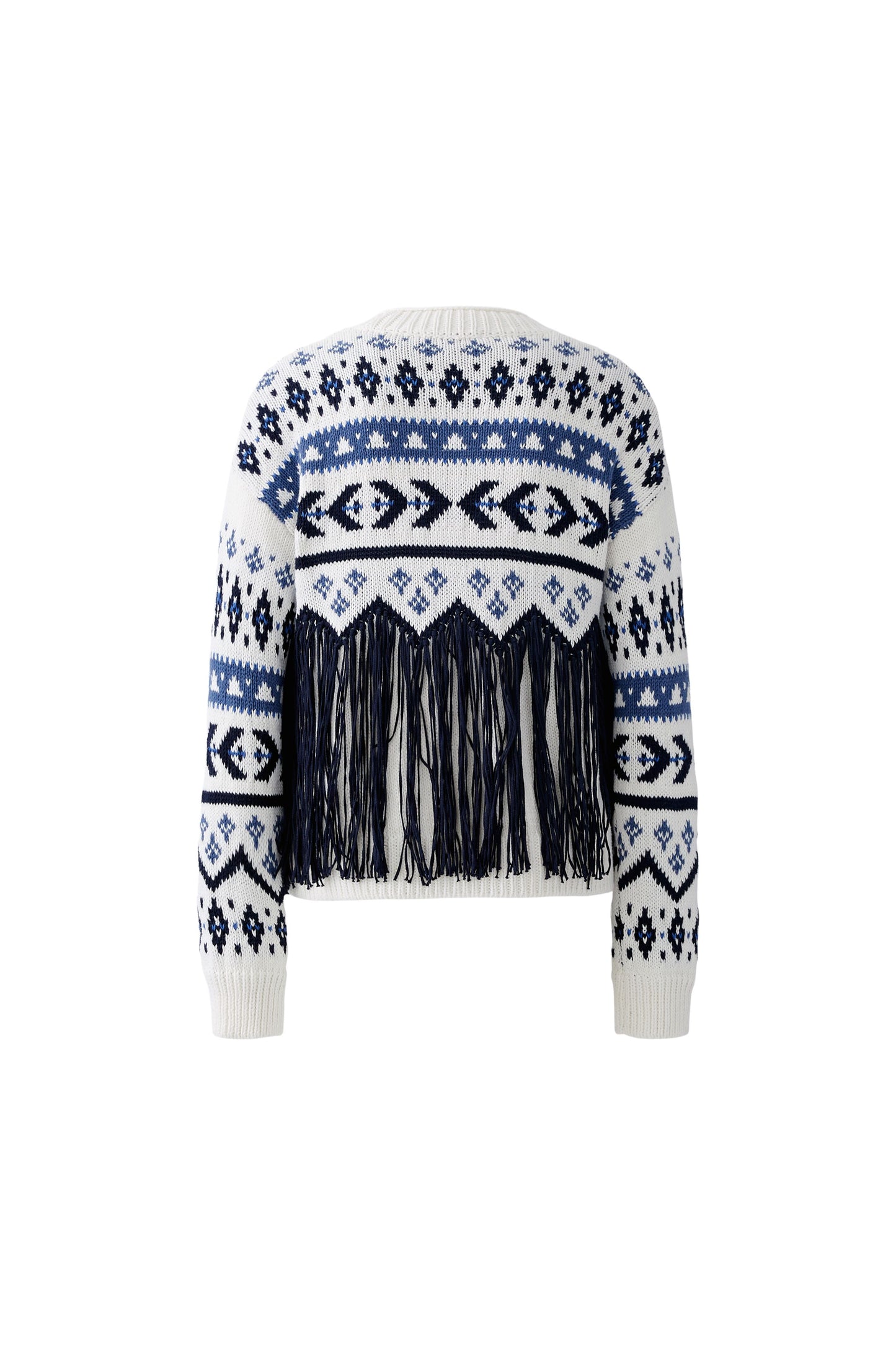 Oui White/Blue Fringe Pattern Jumper