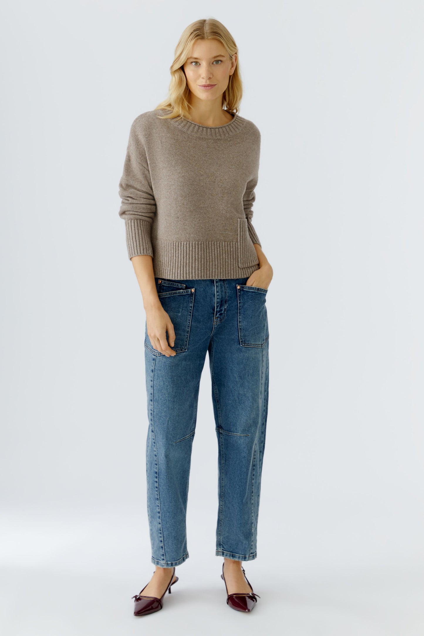 Oui Smokey Taupe Patch Pocket Jumper