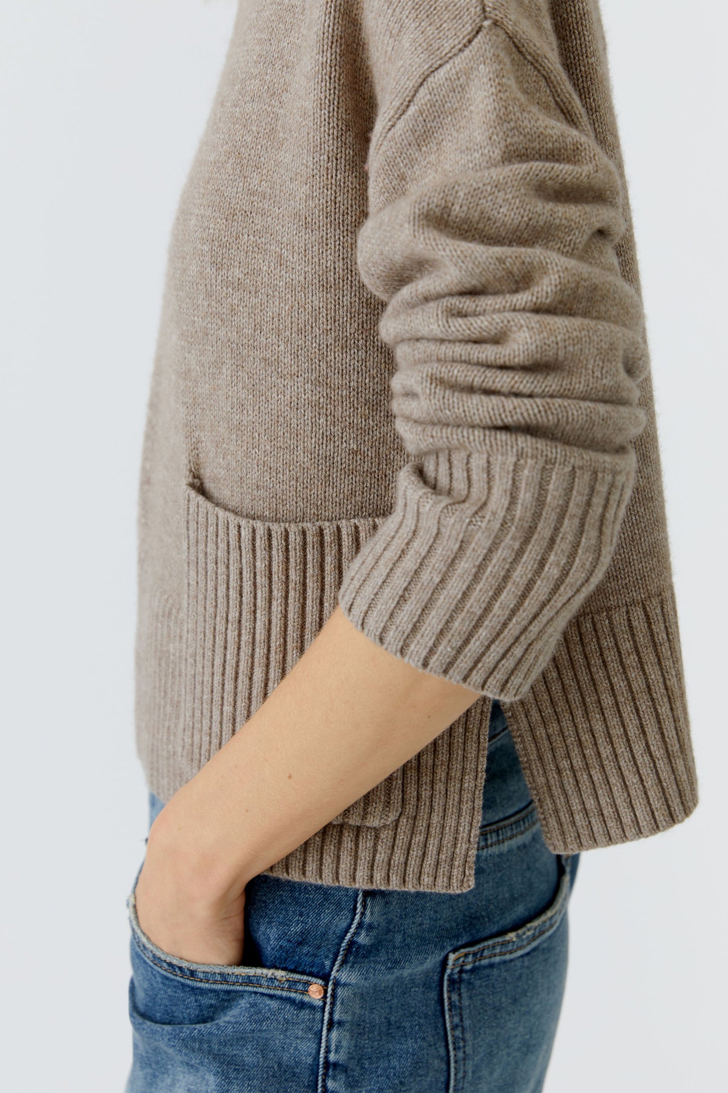Oui Smokey Taupe Patch Pocket Jumper