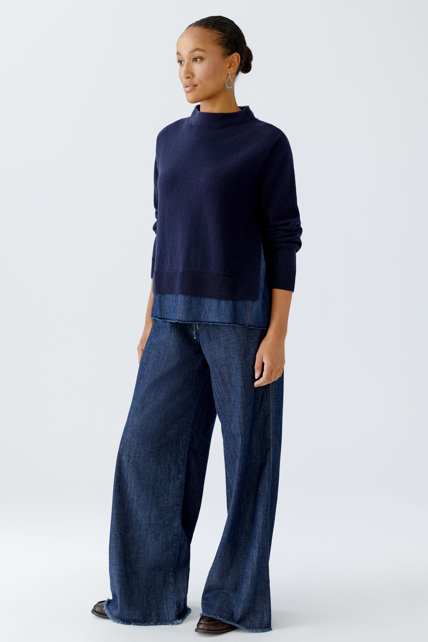 Oui Dark Blue/Denim Funnel Neck Jumper