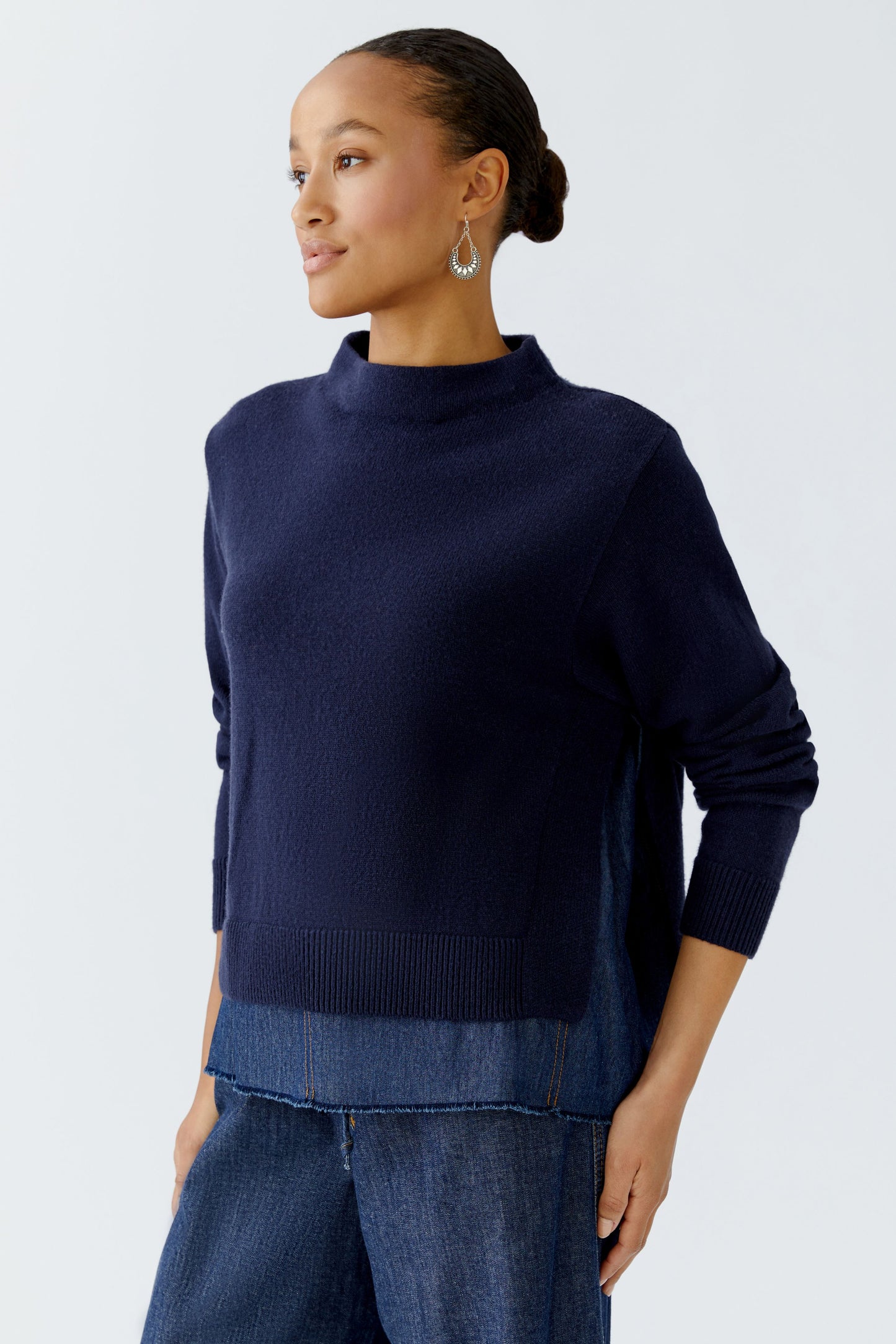 Oui Dark Blue/Denim Funnel Neck Jumper