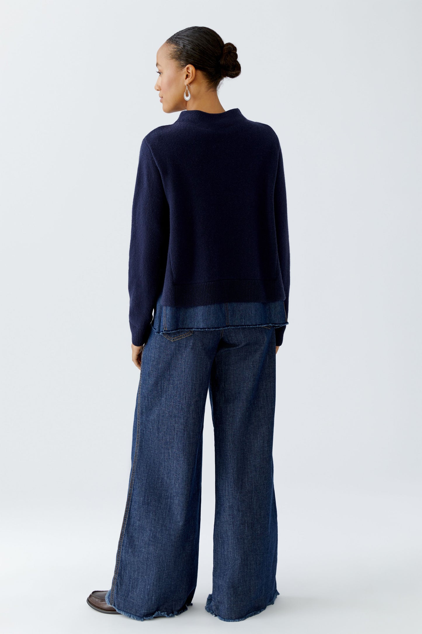 Oui Dark Blue/Denim Funnel Neck Jumper