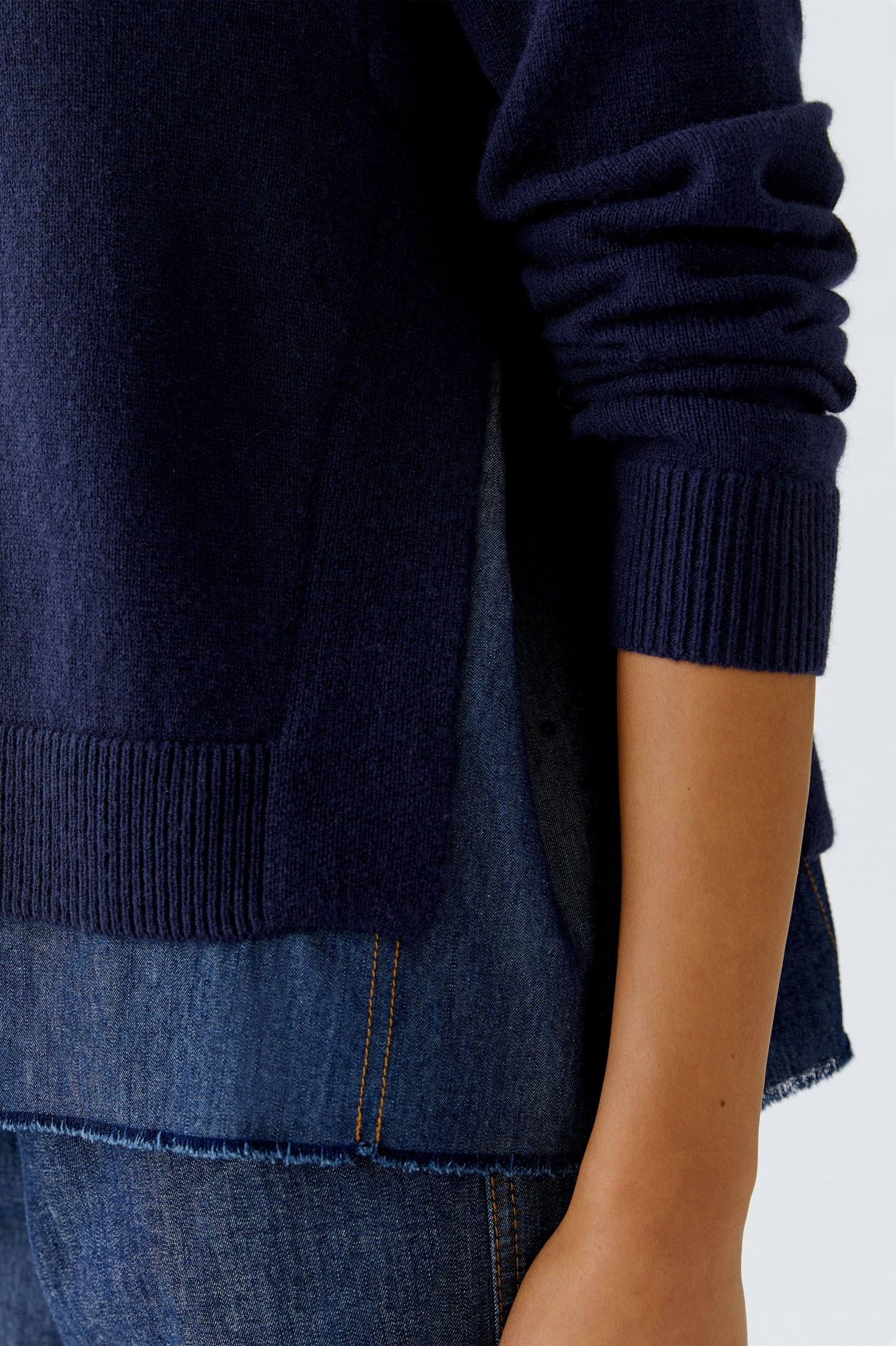 Oui Dark Blue/Denim Funnel Neck Jumper