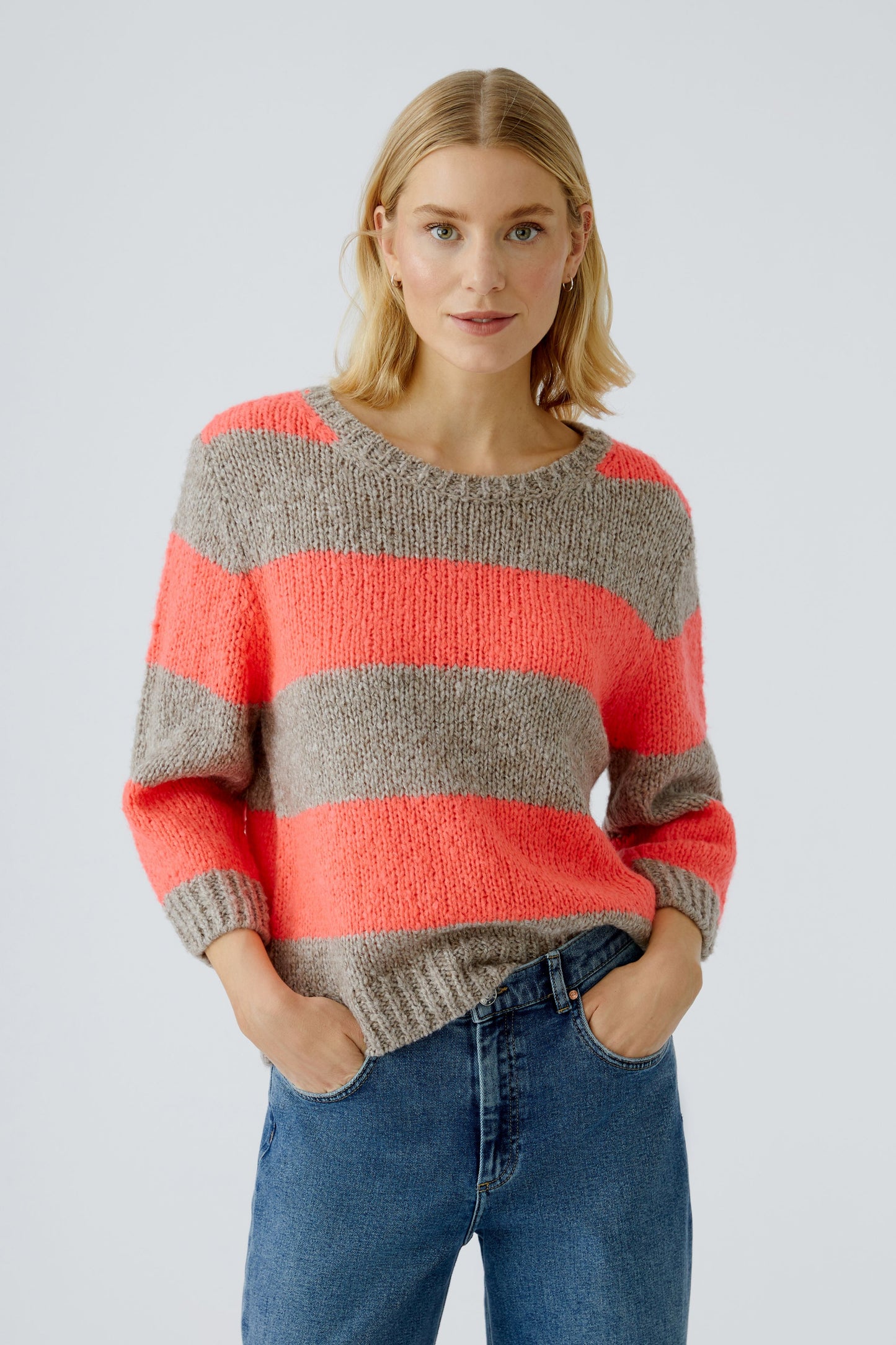 Oui Lt Brown/Rose Neon Stripe Esmy Jumper