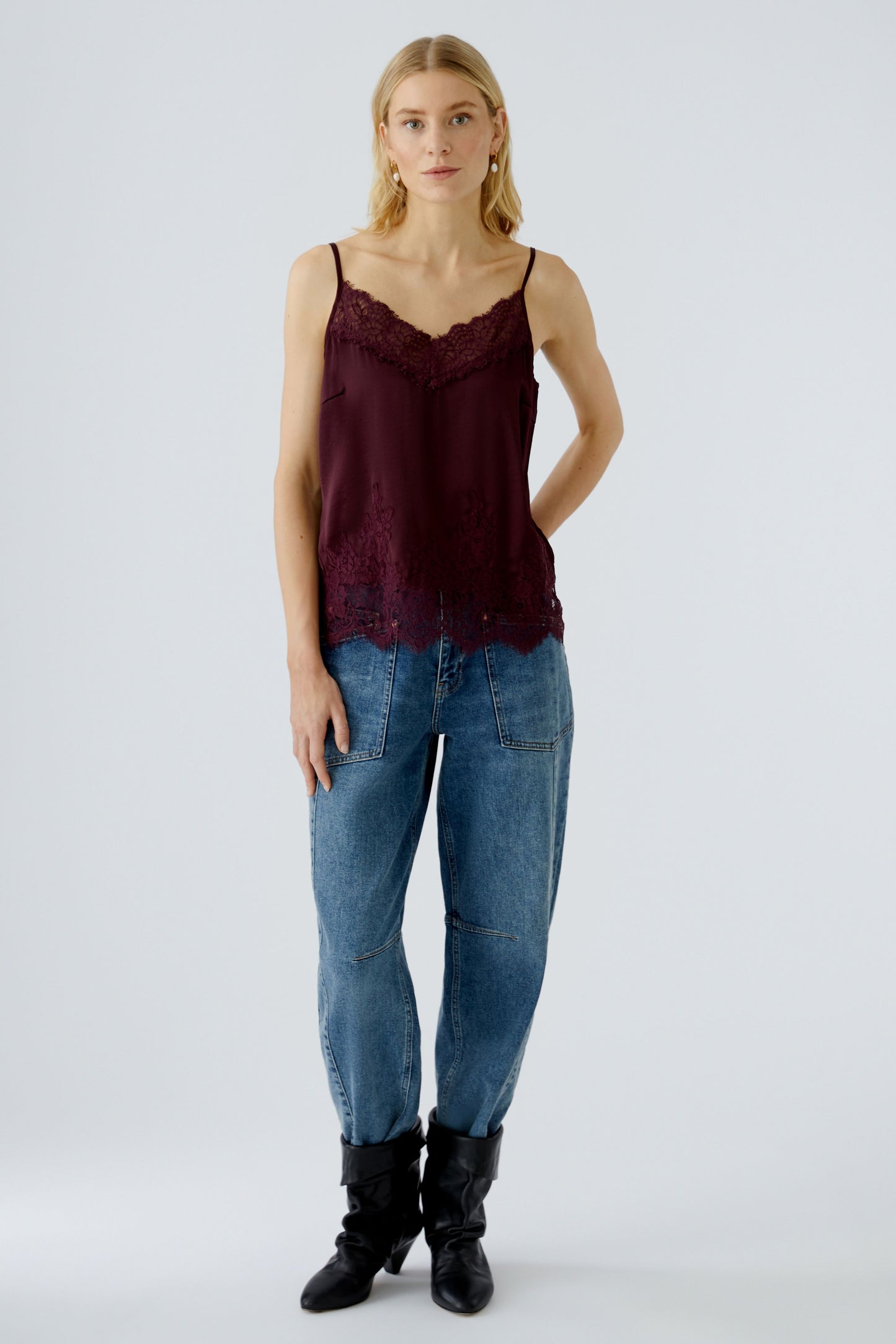 Oui Bramble Berry Lace Trim Vest Top