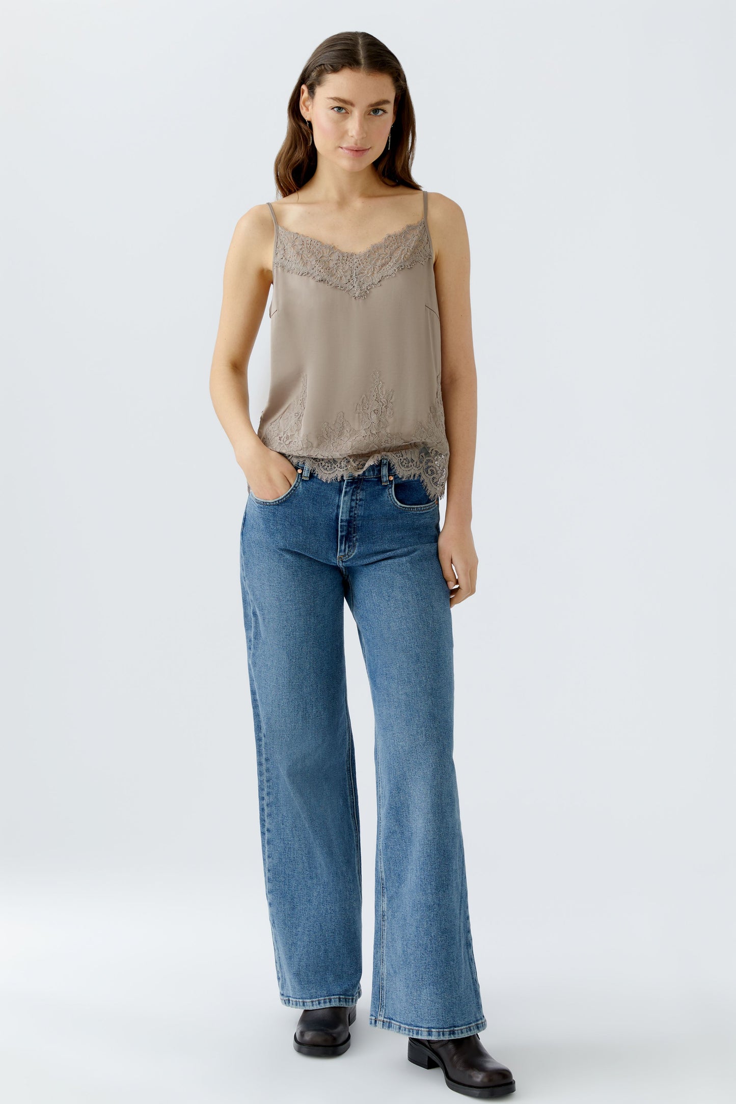 Oui Fungi Lace Trim Vest Top