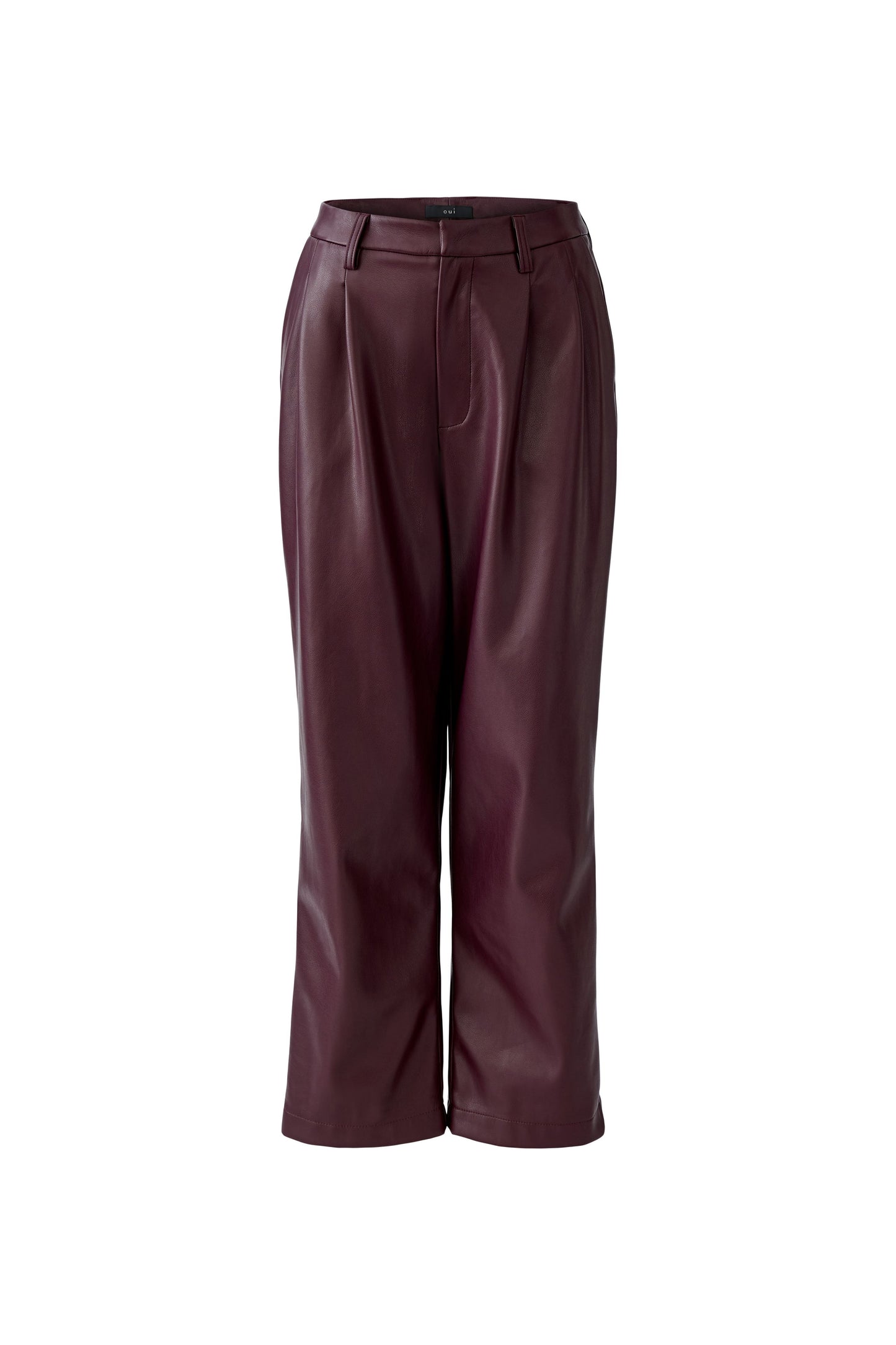 Oui Bramble Berry Leather Look Pleated Trouser