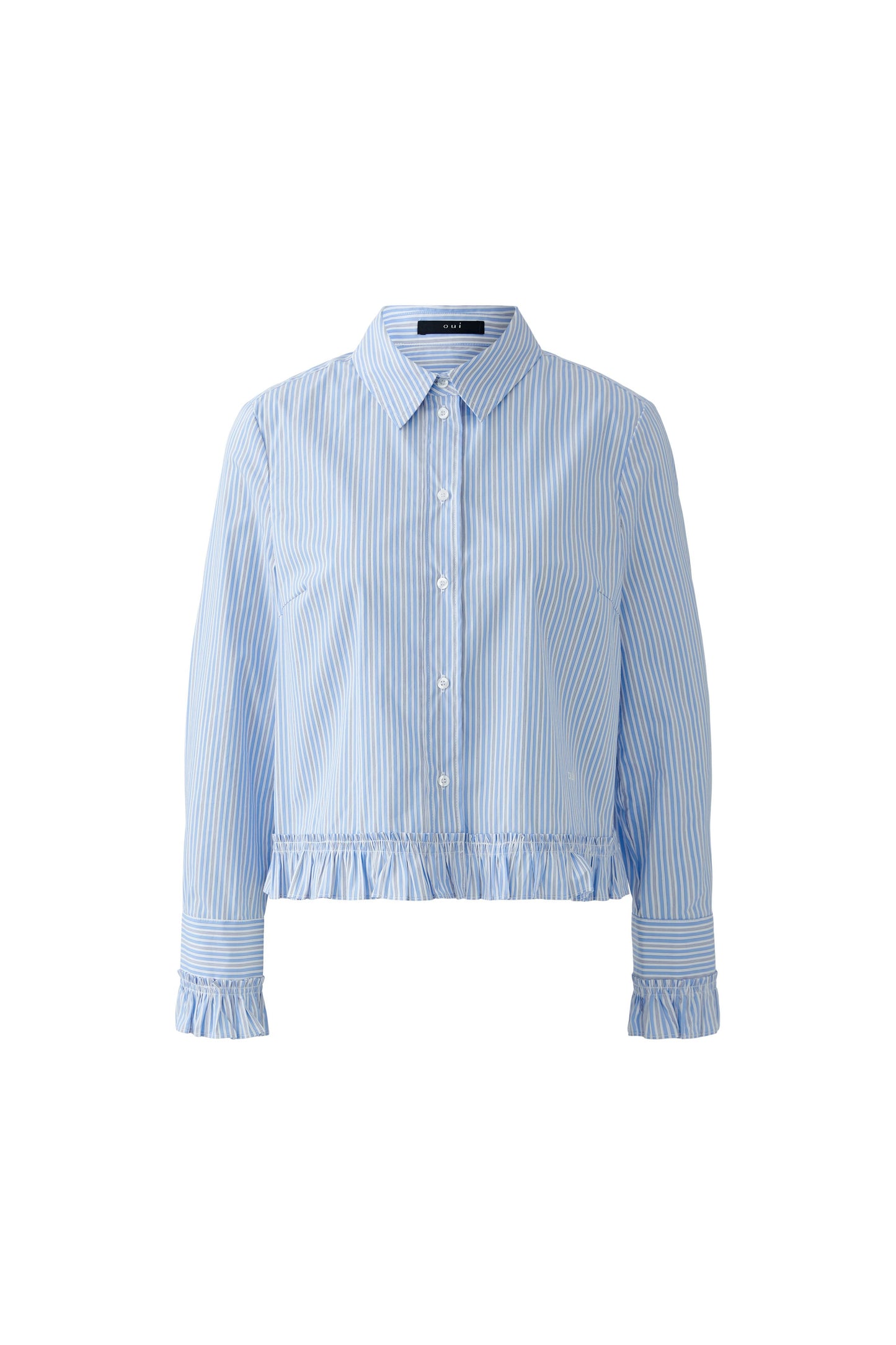 Oui Light Blue/White Stripe Frill Blouse