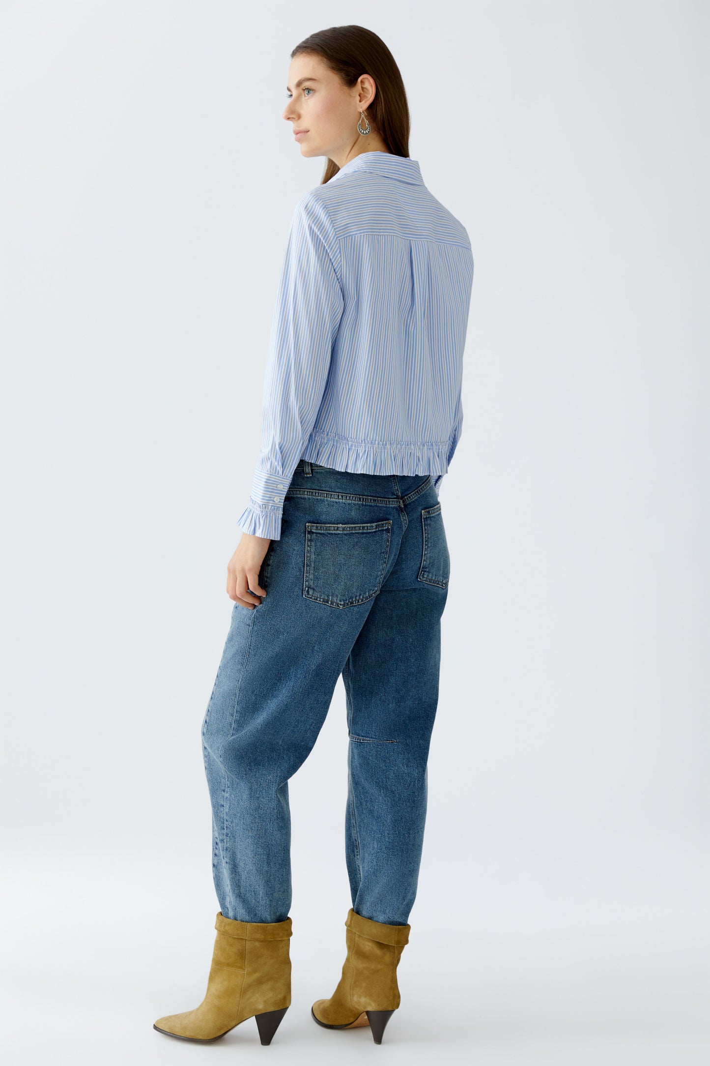 Oui Light Blue/White Stripe Frill Blouse