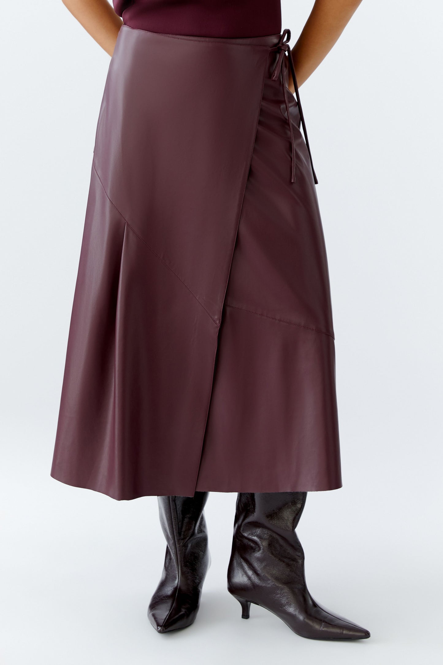 Oui Bramble Berry Leather Look Wrap Skirt