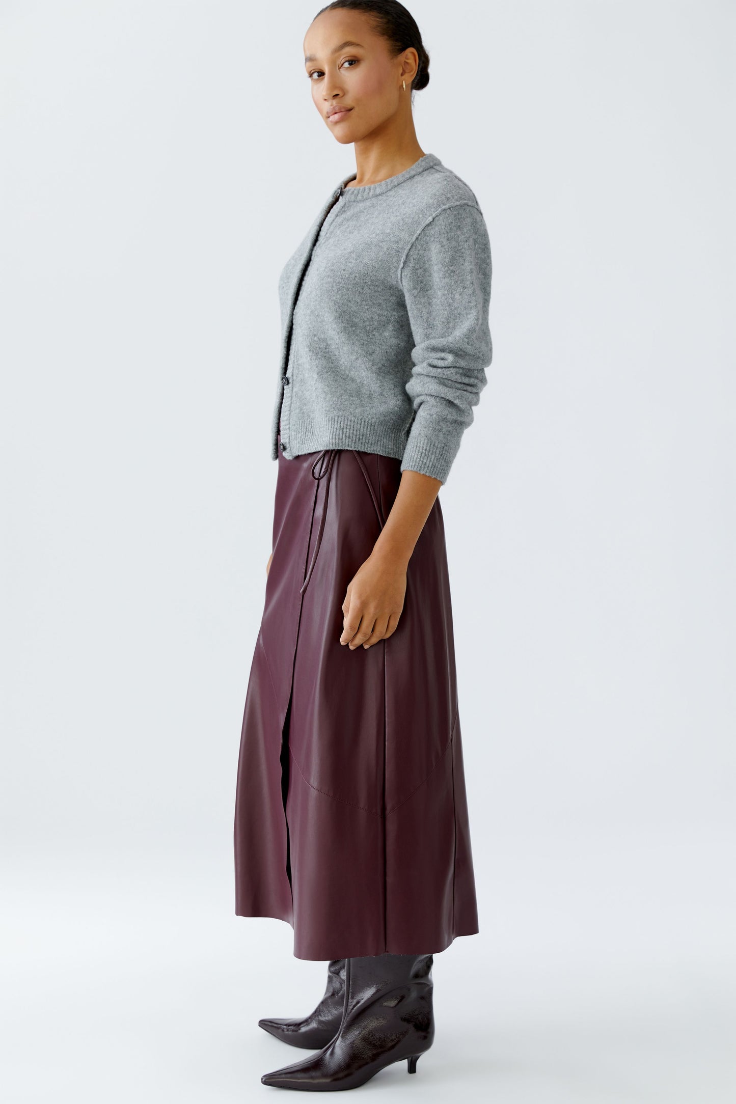 Oui Bramble Berry Leather Look Wrap Skirt