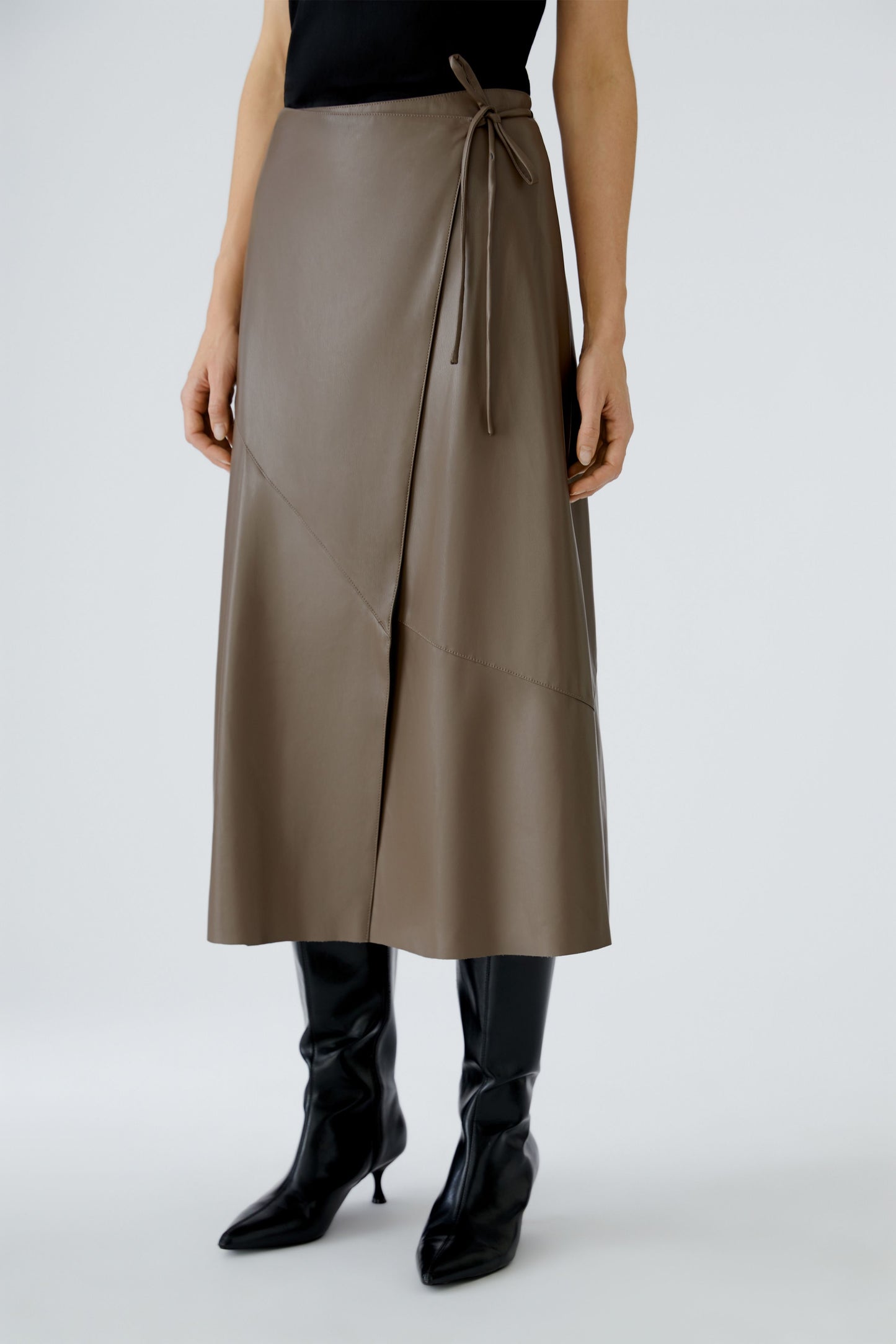 Oui Taupe Leather Look Wrap Skirt