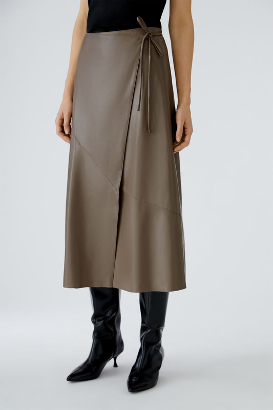 Oui Taupe Leather Look Wrap Skirt